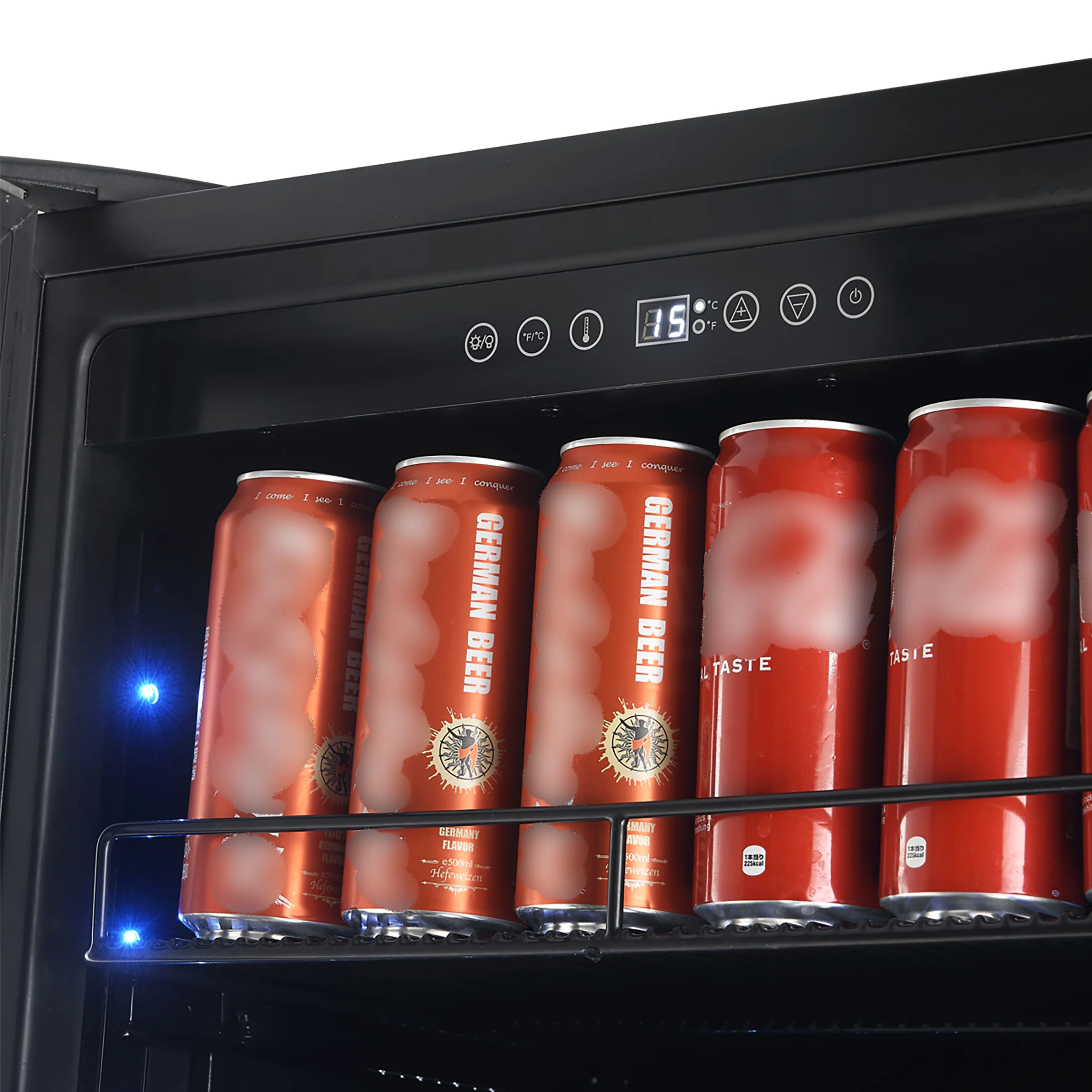 Avellina 48-in, 31.8 cu.ft. triple zone side-by-side Wine/Beverage cooler, 427 cans & 94 Wine bottles, Blue LED lights - Image 4