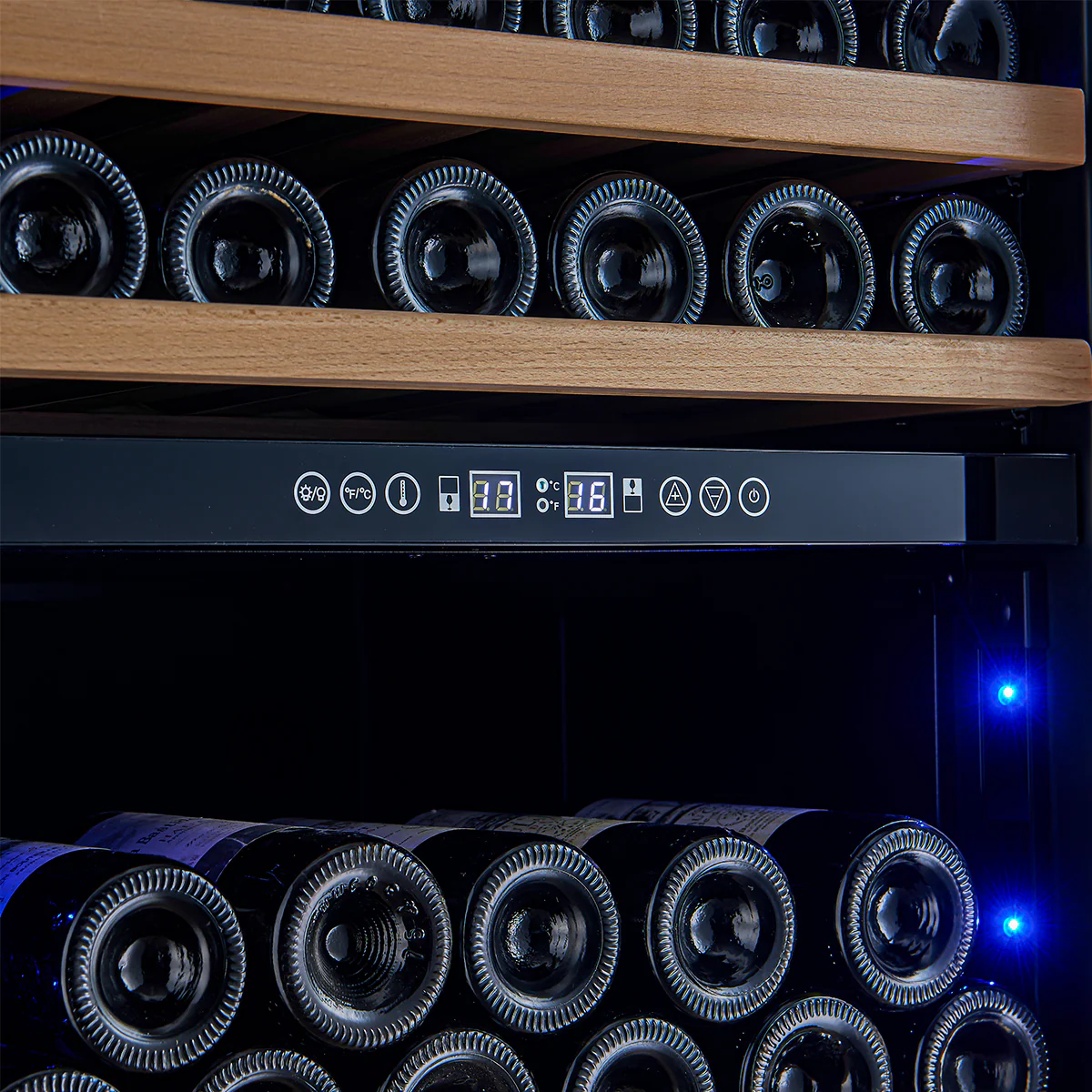 Avellina 48-in, 31.8 cu.ft. triple zone side-by-side Wine/Beverage cooler, 427 cans & 94 Wine bottles, Blue LED lights - Image 5