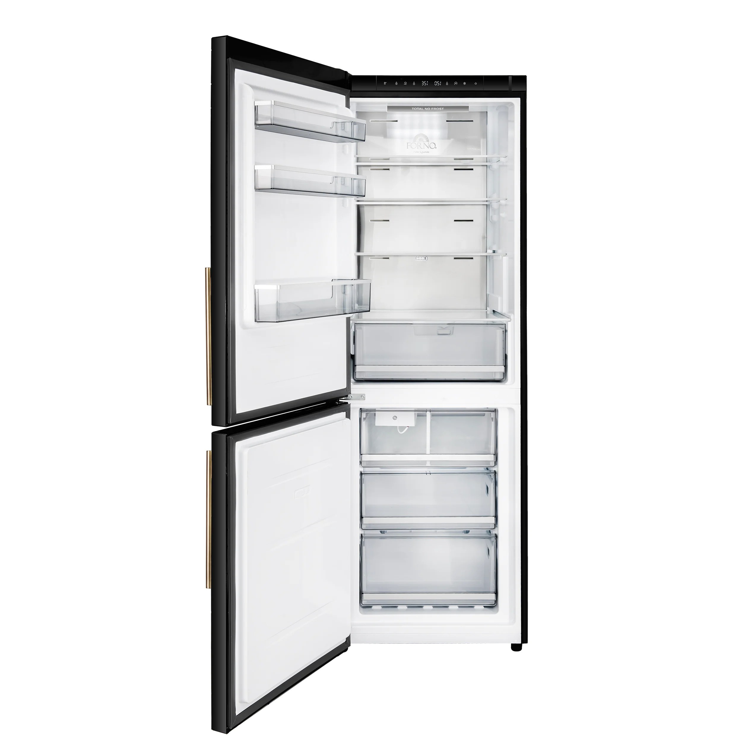 Custodia 24" Bottom Freezer, 10.3 cf., Left Swing, Ice Maker, Total No frost, Black, Antique Brass handles - Image 2