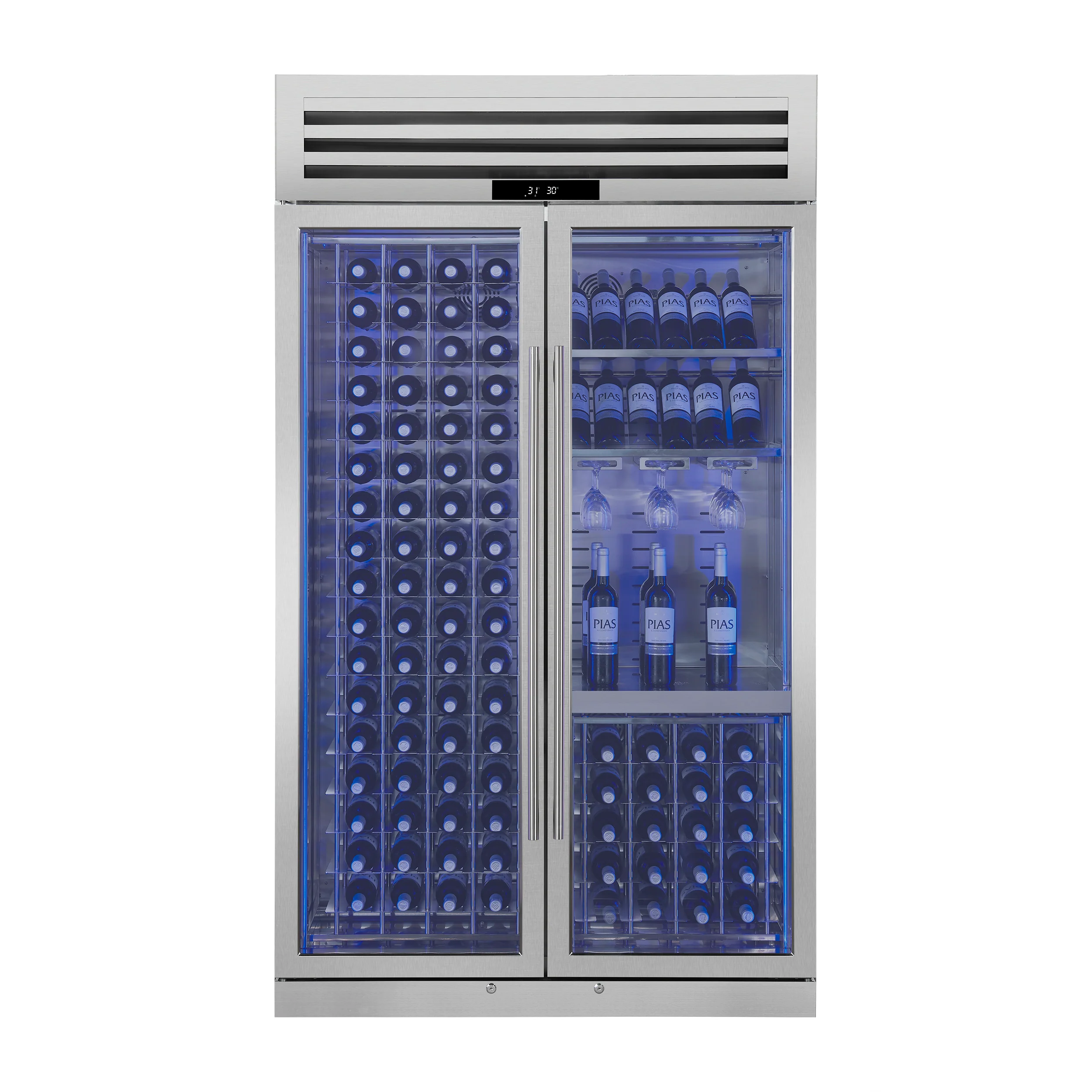 FORNO Abruzzo 48" Wine Cooler, Dual Zone, 30 cu.ft., 130 bottles, Display & Service Shelves, Stemware Racks, Rust resistant