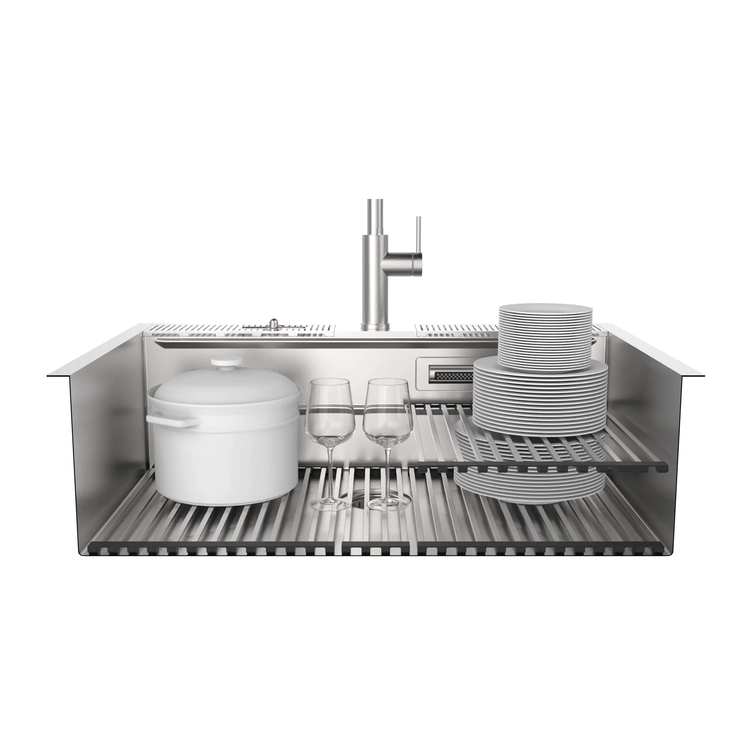 FORNO ACQUA 33 in. Drop-In/Undermount MultiSINK Workstation Sink with Waterfall Faucet & Glass Rinser - Image 2