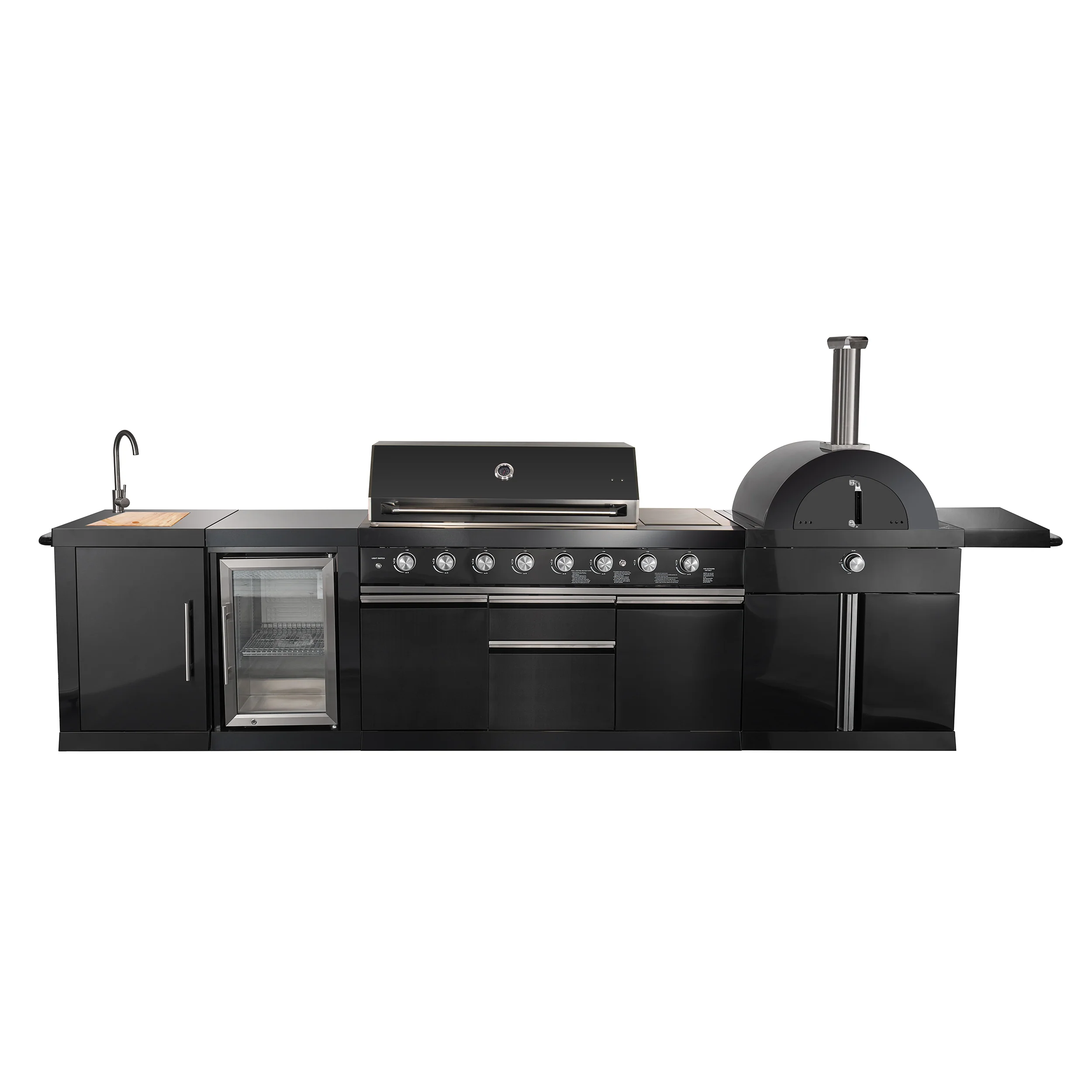 Forno All’Aperto 87,600 BTU Outdoor Kitchen, 4 Burners, Infrared Burners, Side Burner, Black Sintered Stone Countertops, Gas Pizza Oven, Sink Module, Bar & Beverage Center - Image 2
