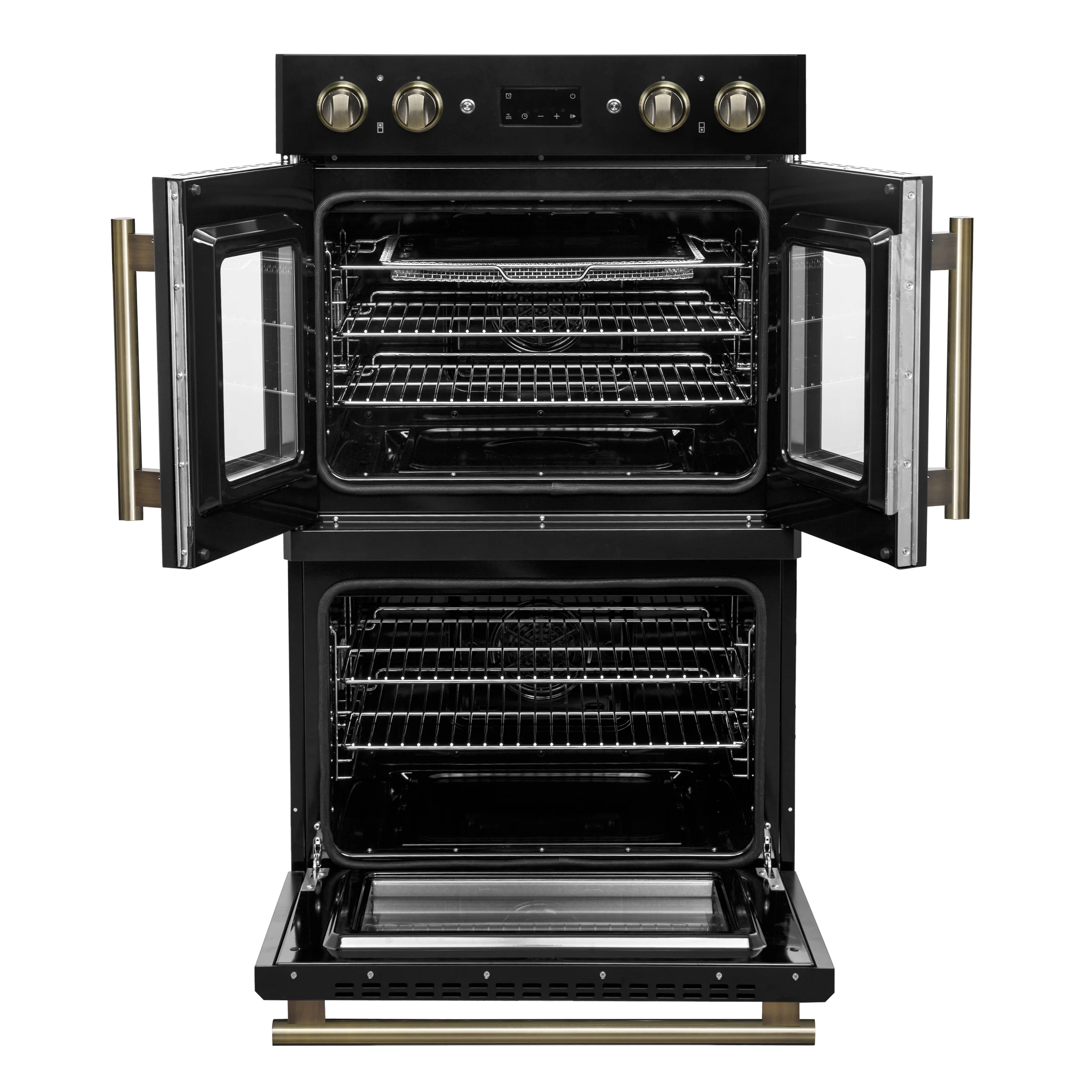 Forno Asti 30-Inch Double Electric Wall Oven with Upper French Doors in Black & Antique Brass, 7.36 cu. ft. Dual True Convection, 7,200W, Air Fry, Sous Vide, Self-Clean - Image 2