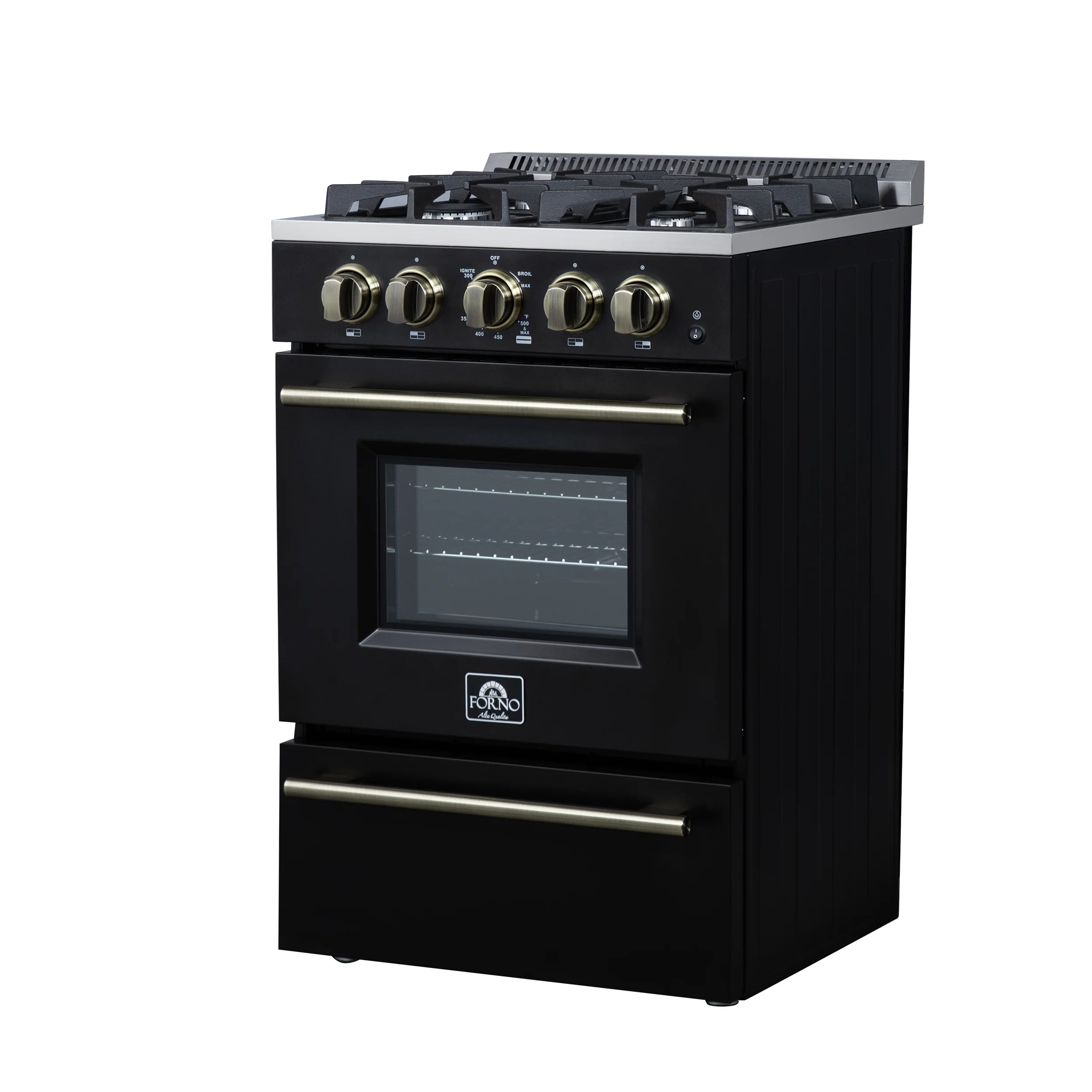 Forno Breno 24 Inch Freestanding Gas Range in Black with Antique Brass, Compact Design - Image 10