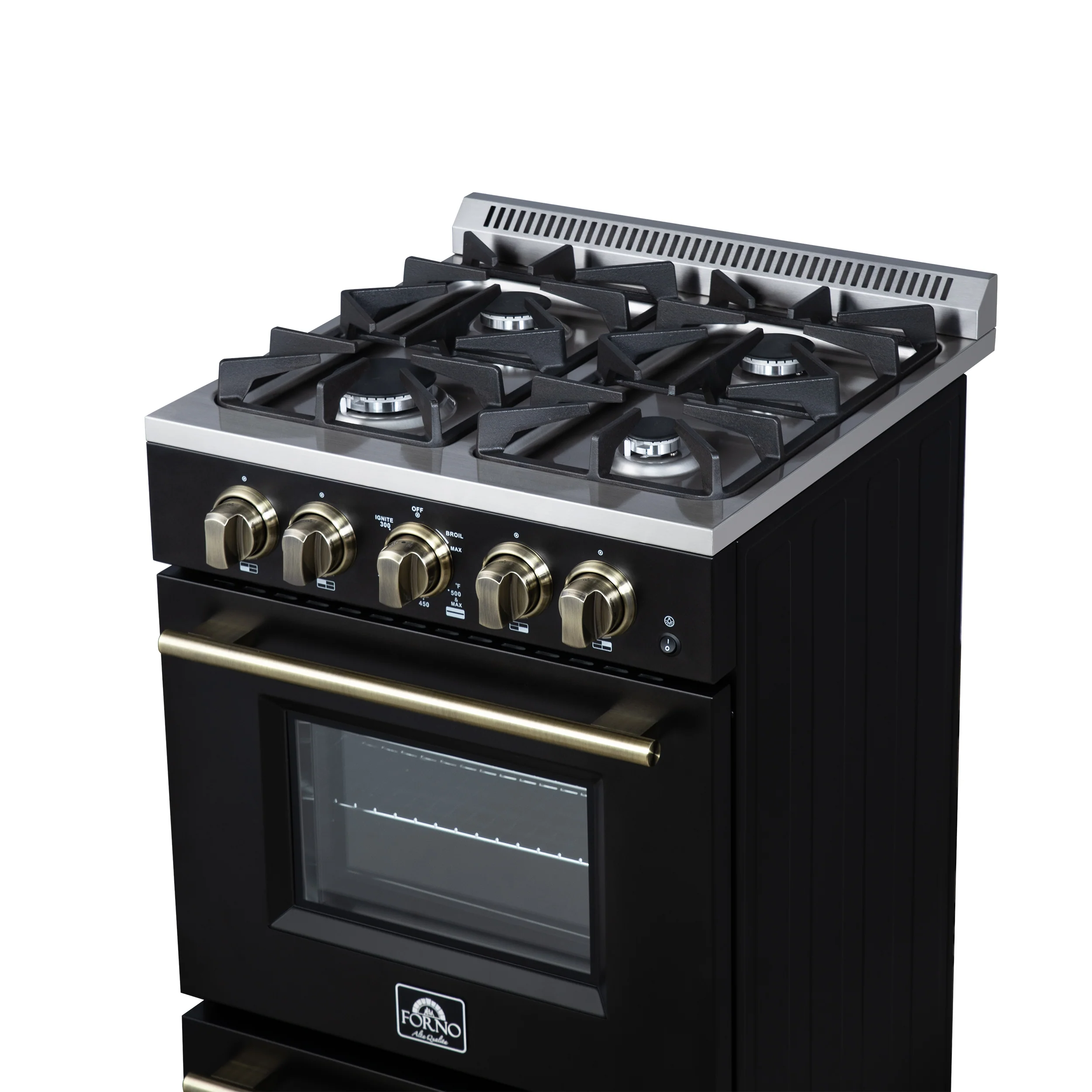 Forno Breno 24 Inch Freestanding Gas Range in Black with Antique Brass, Compact Design - Image 13