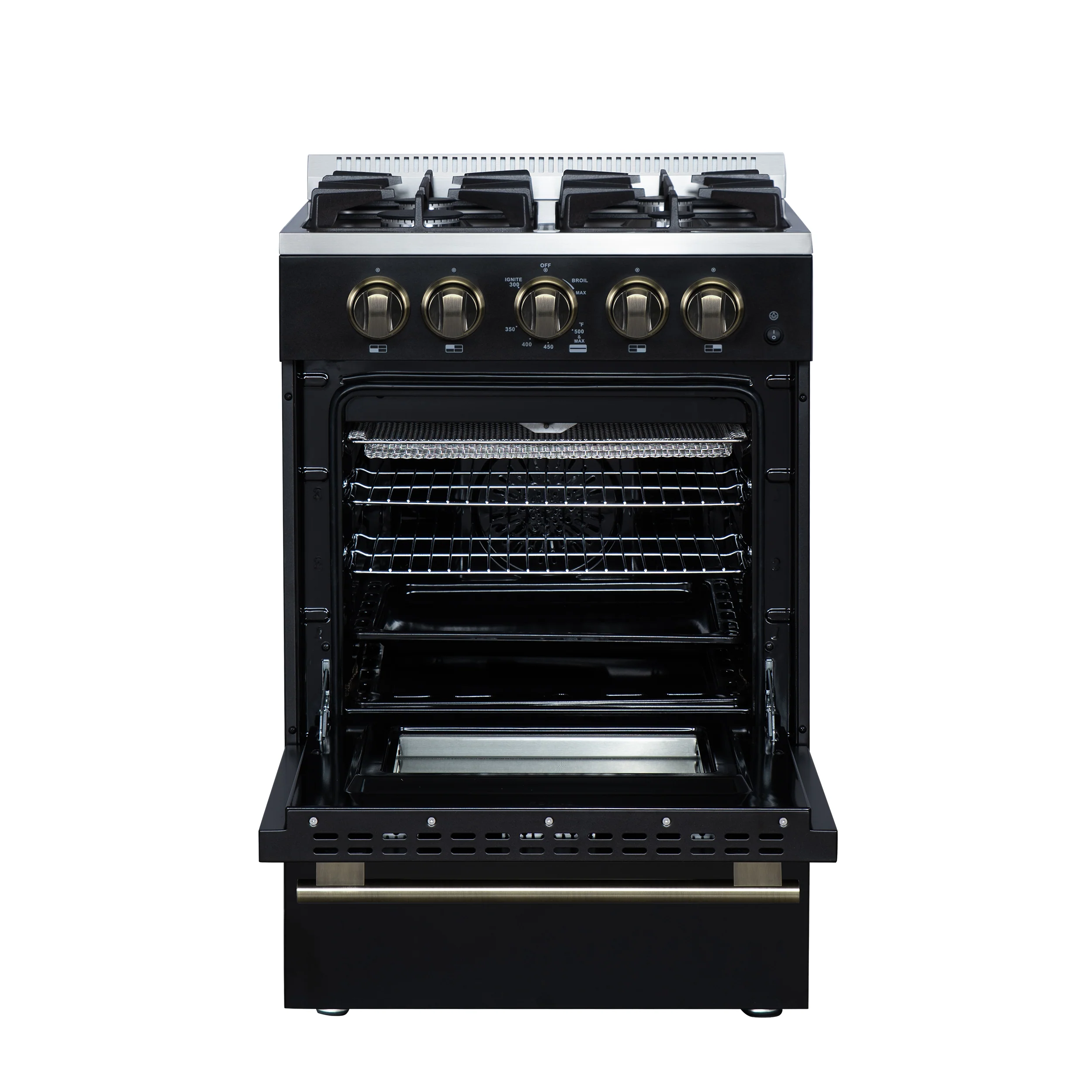 Forno Breno 24 Inch Freestanding Gas Range in Black with Antique Brass, Compact Design - Image 3