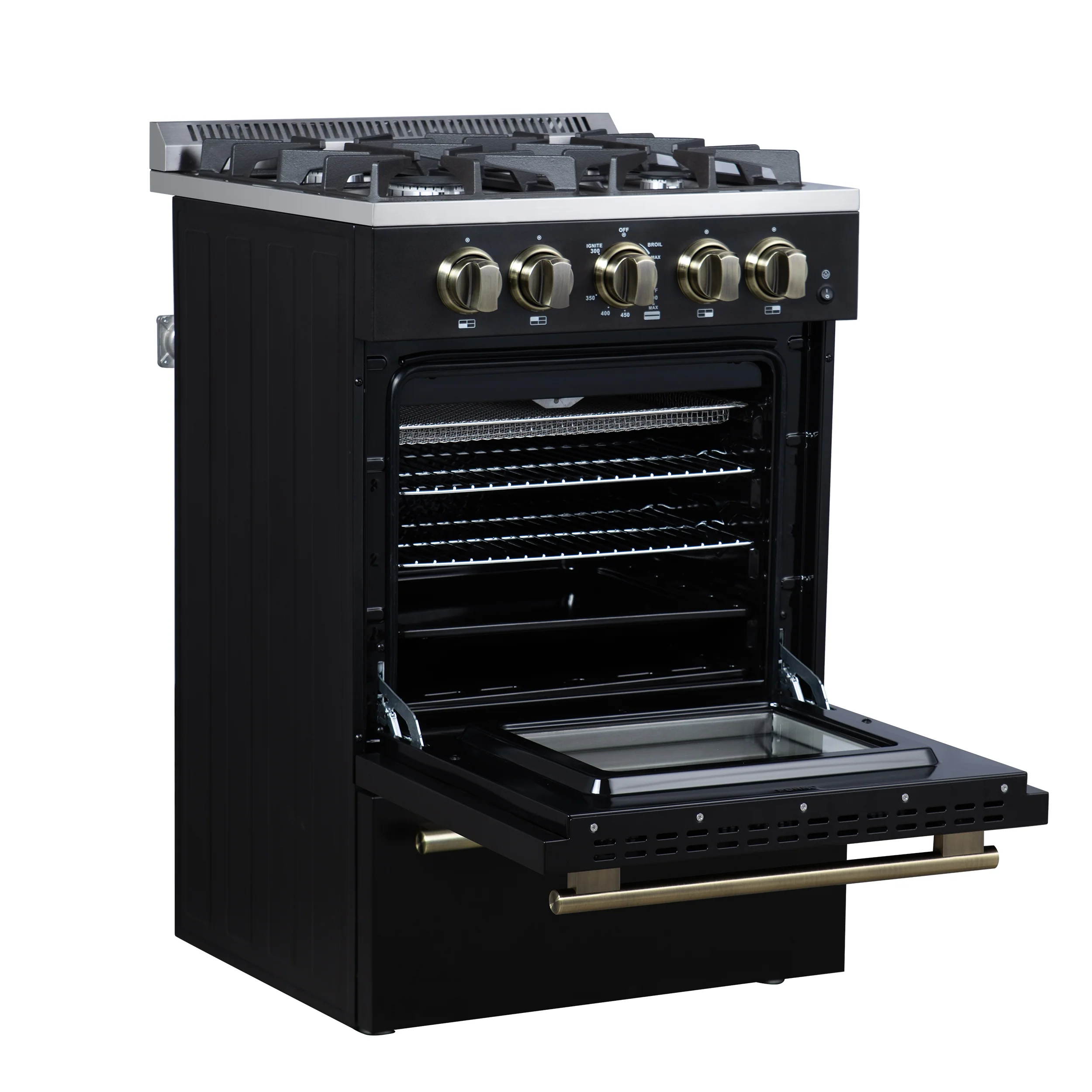 Forno Breno 24 Inch Freestanding Gas Range in Black with Antique Brass, Compact Design - Image 8