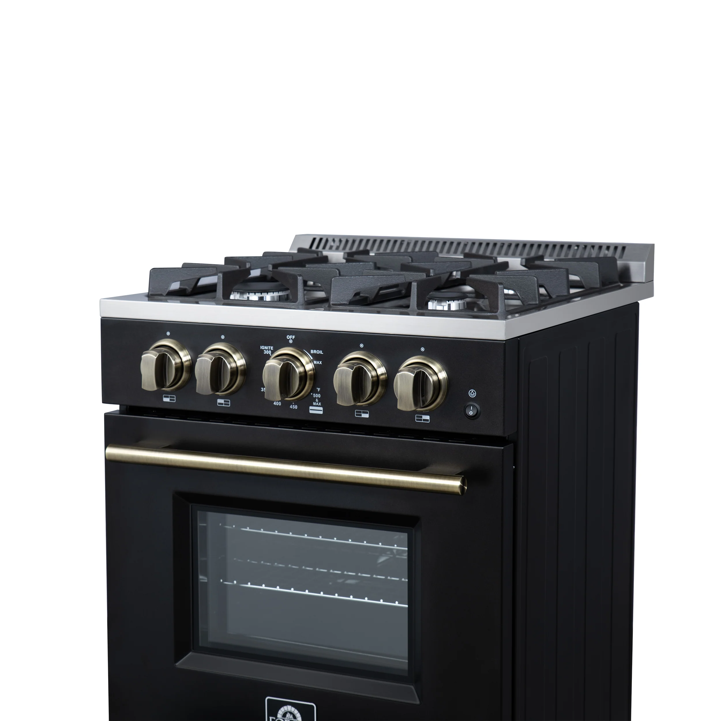 Forno Breno 24 Inch Freestanding Gas Range in Black with Antique Brass, Plug Included, Energy Efficient - Image 12