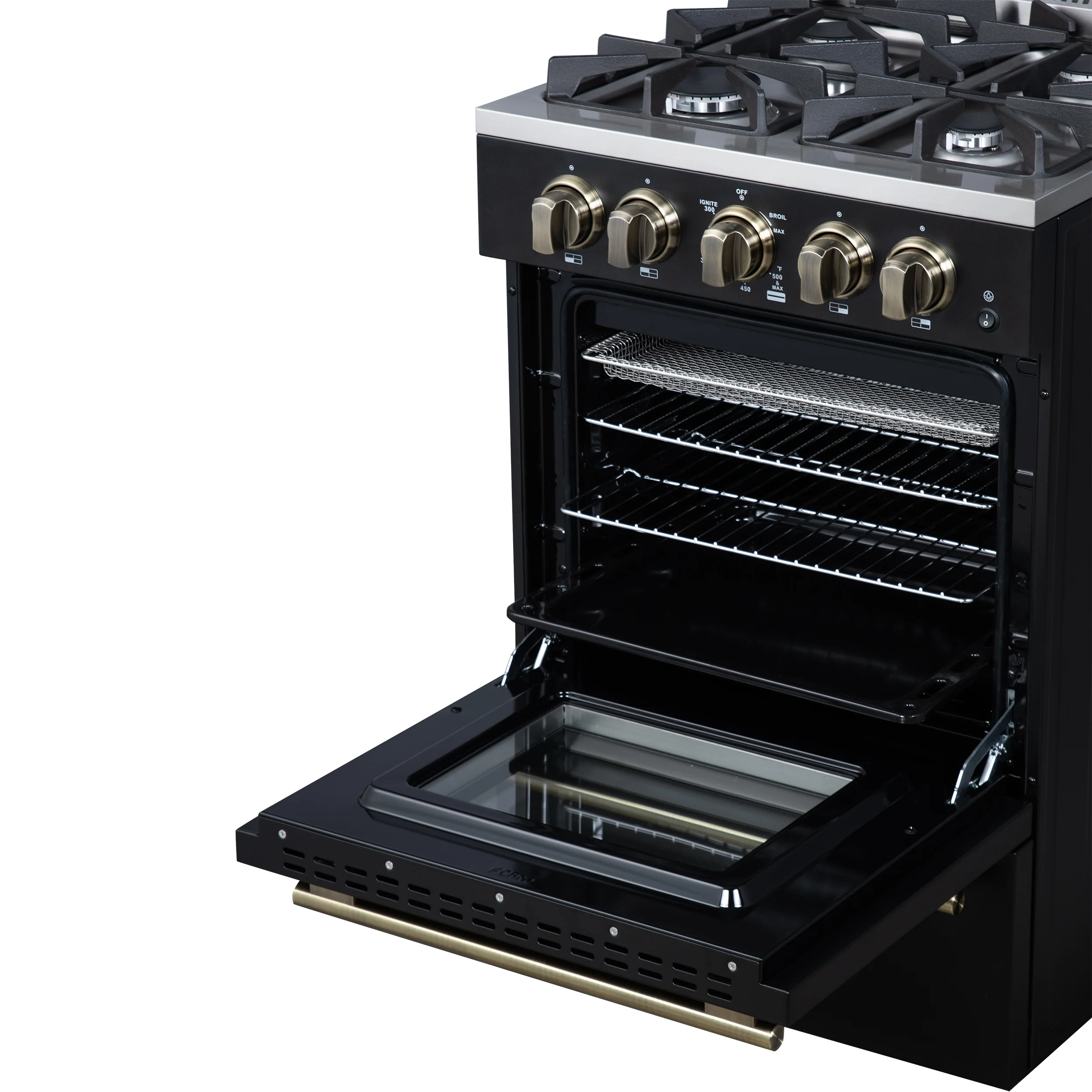 Forno Breno 24 Inch Freestanding Gas Range in Black with Antique Brass, Plug Included, Energy Efficient - Image 14