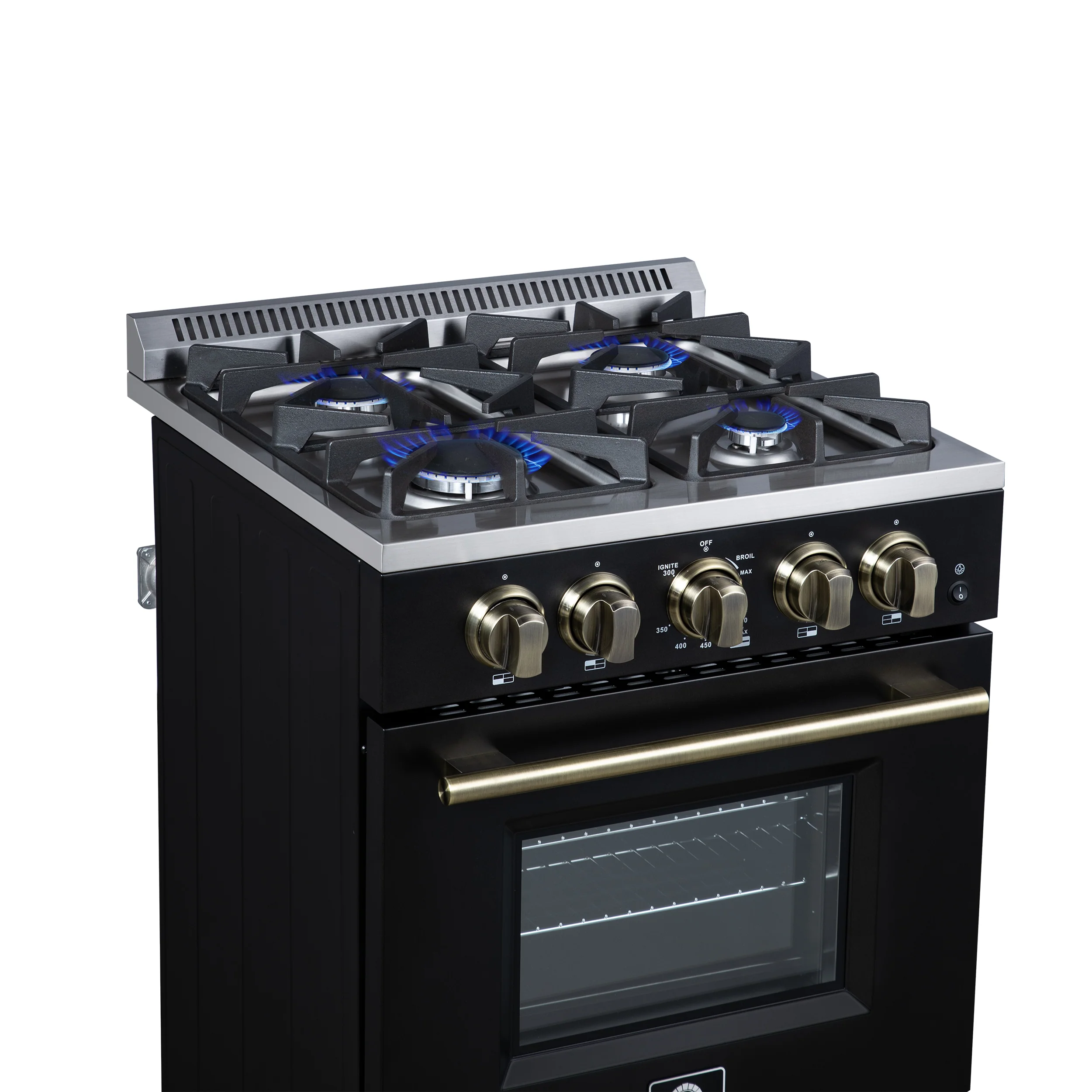 Forno Breno 24 Inch Freestanding Gas Range in Black with Antique Brass, Plug Included, Energy Efficient - Image 4