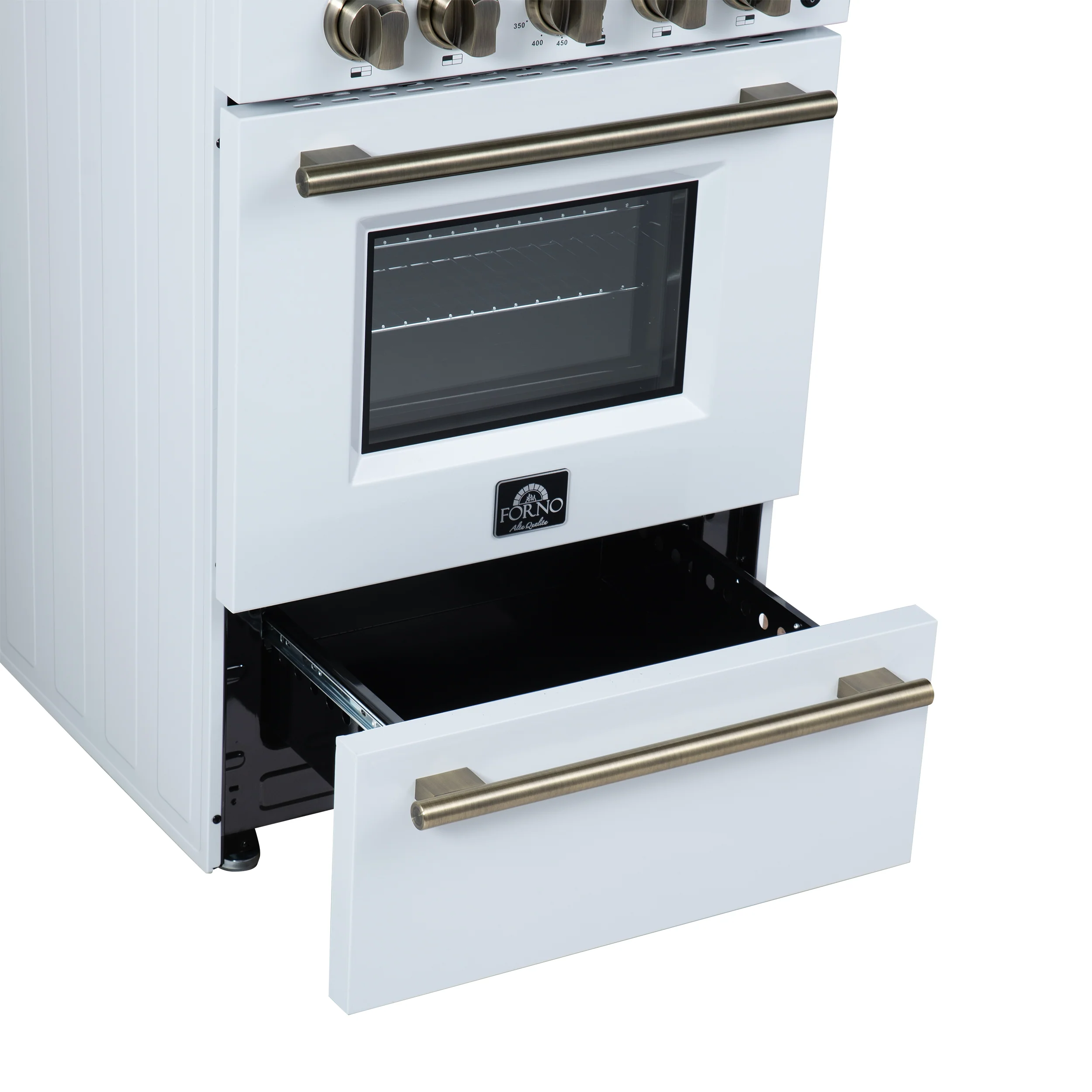 Forno Breno 24 Inch Freestanding Gas Range in White with Antique Brass, Compact Design - Image 11