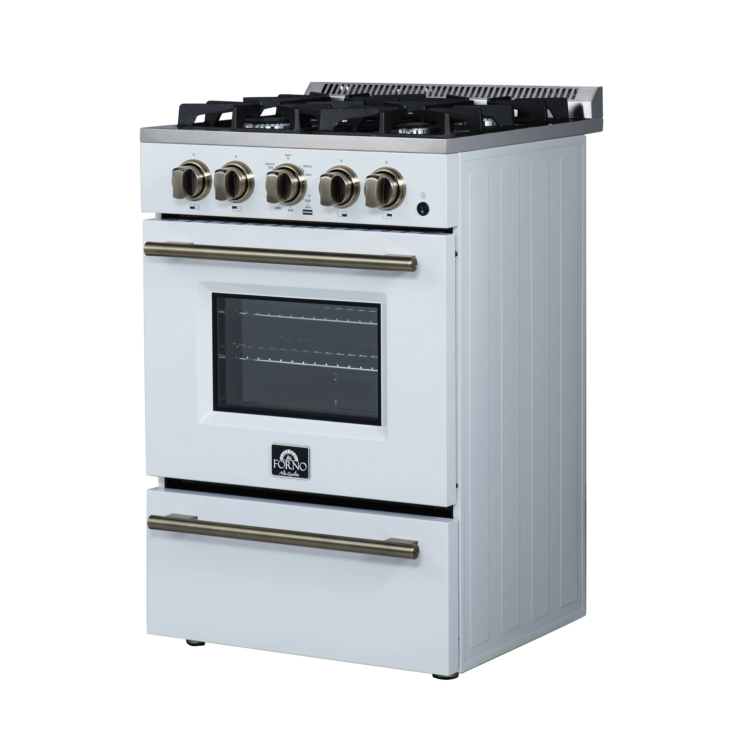 Forno Breno 24 Inch Freestanding Gas Range in White with Antique Brass, Compact Design - Image 12