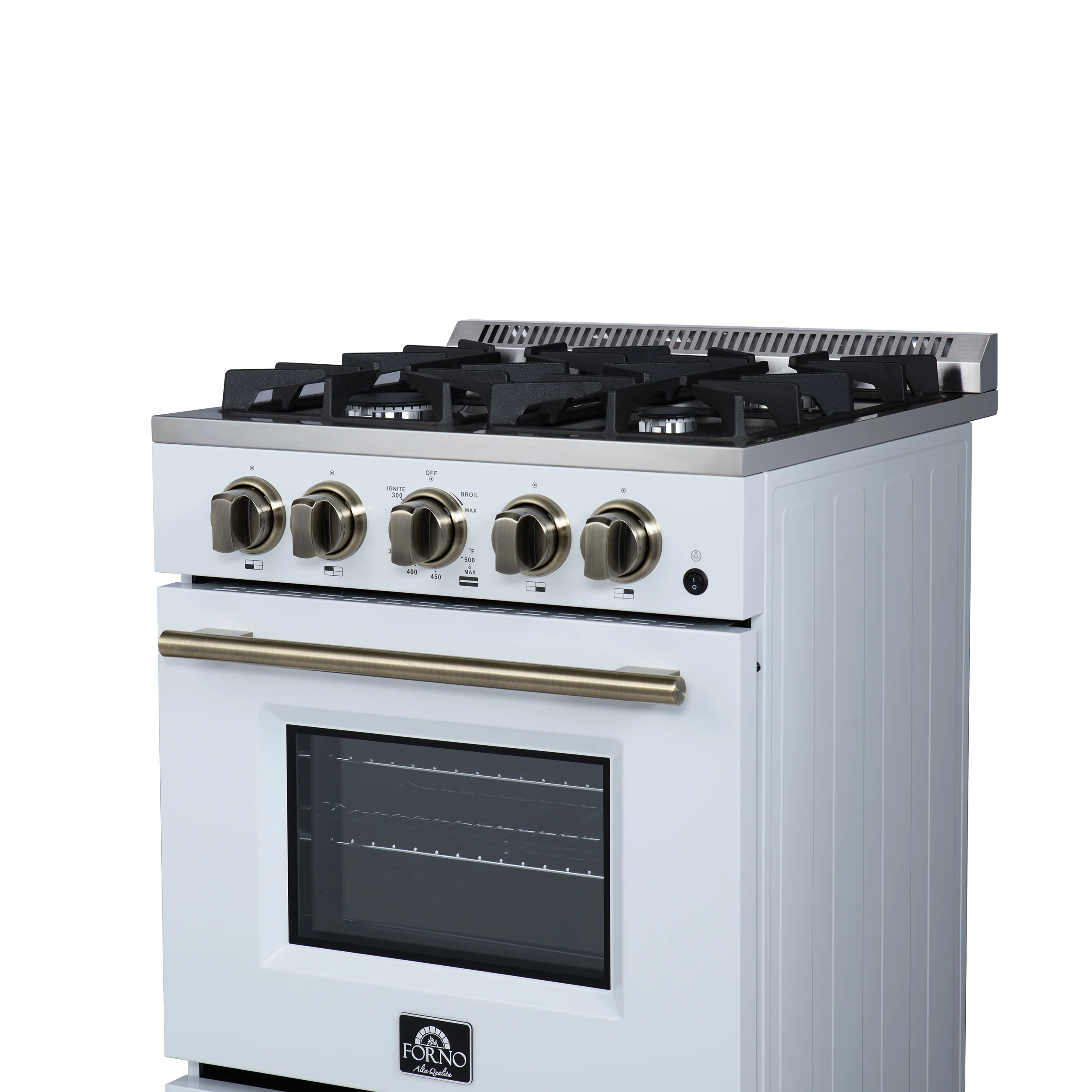 Forno Breno 24 Inch Freestanding Gas Range in White with Antique Brass, Compact Design - Image 13