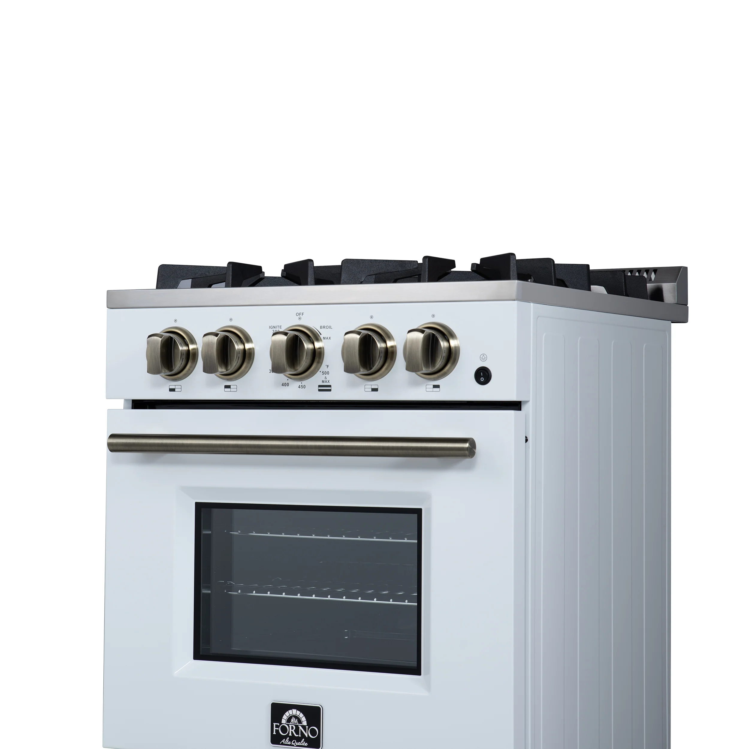Forno Breno 24 Inch Freestanding Gas Range in White with Antique Brass, Compact Design - Image 14