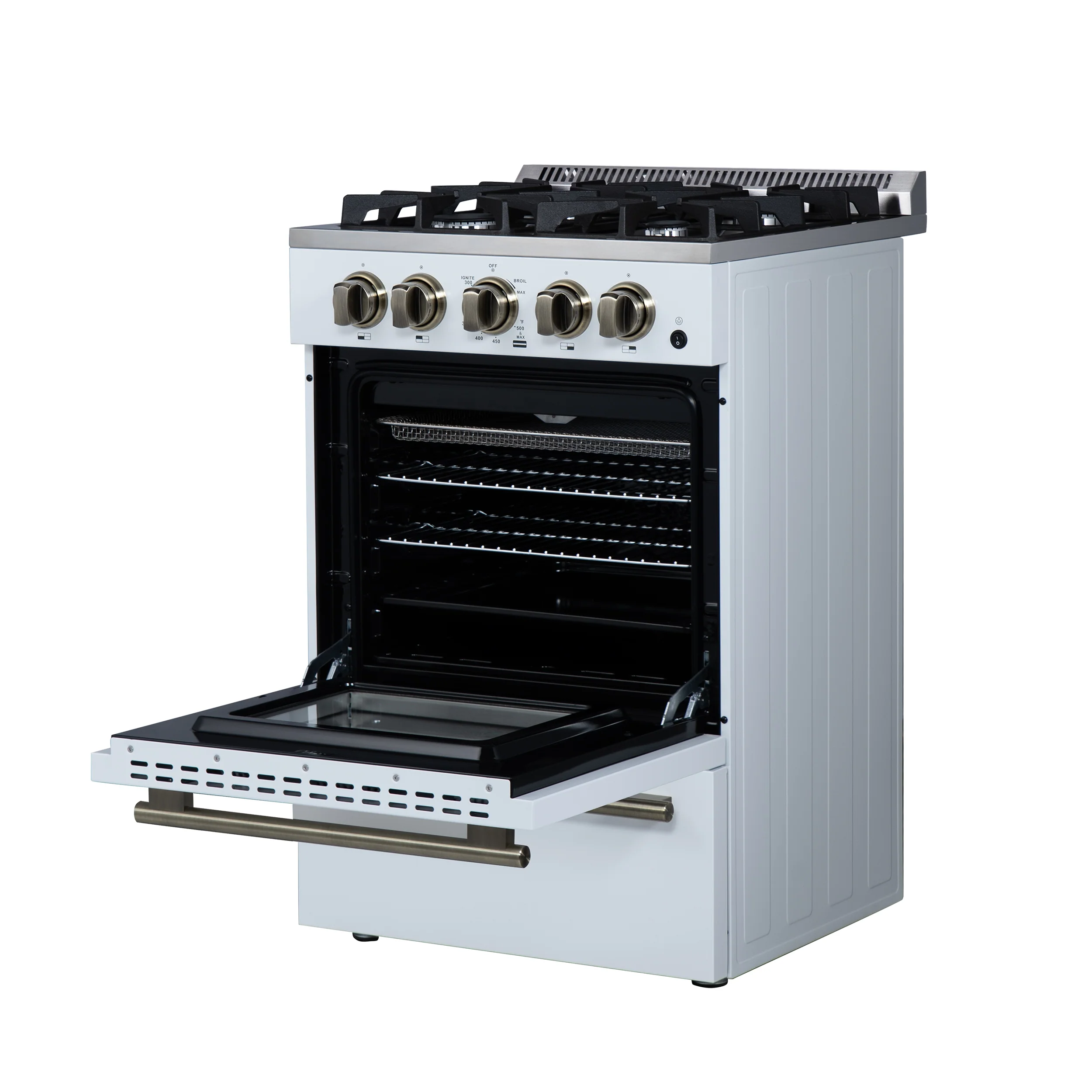 Forno Breno 24 Inch Freestanding Gas Range in White with Antique Brass, Compact Design - Image 15