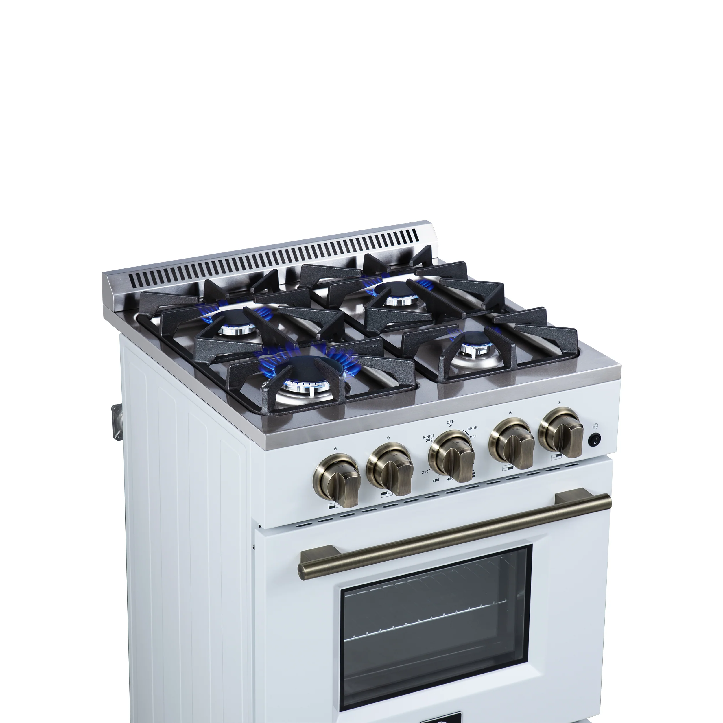 Forno Breno 24 Inch Freestanding Gas Range in White with Antique Brass, Compact Design - Image 4