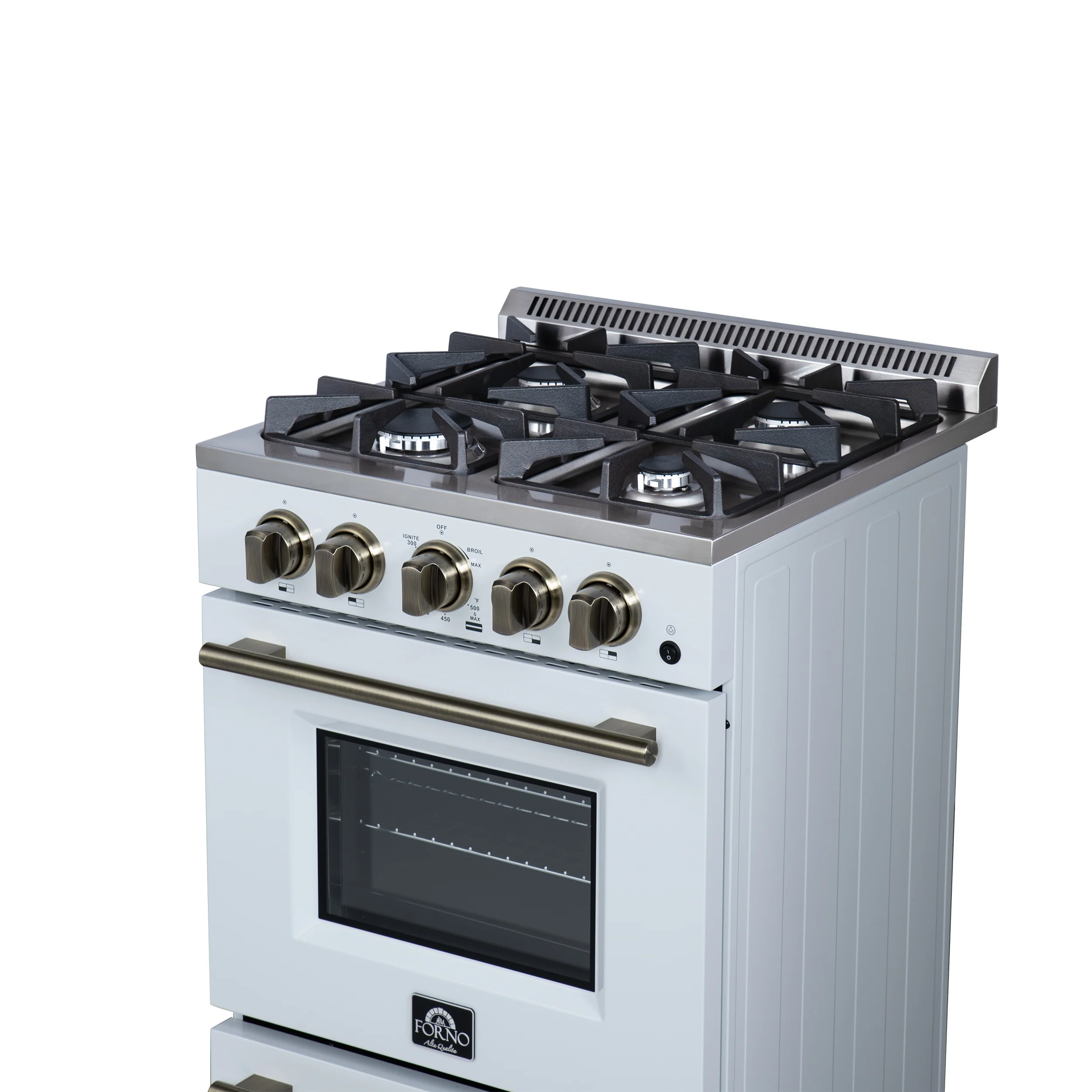 Forno Breno 24 Inch Freestanding Gas Range in White with Antique Brass, Compact Design - Image 5