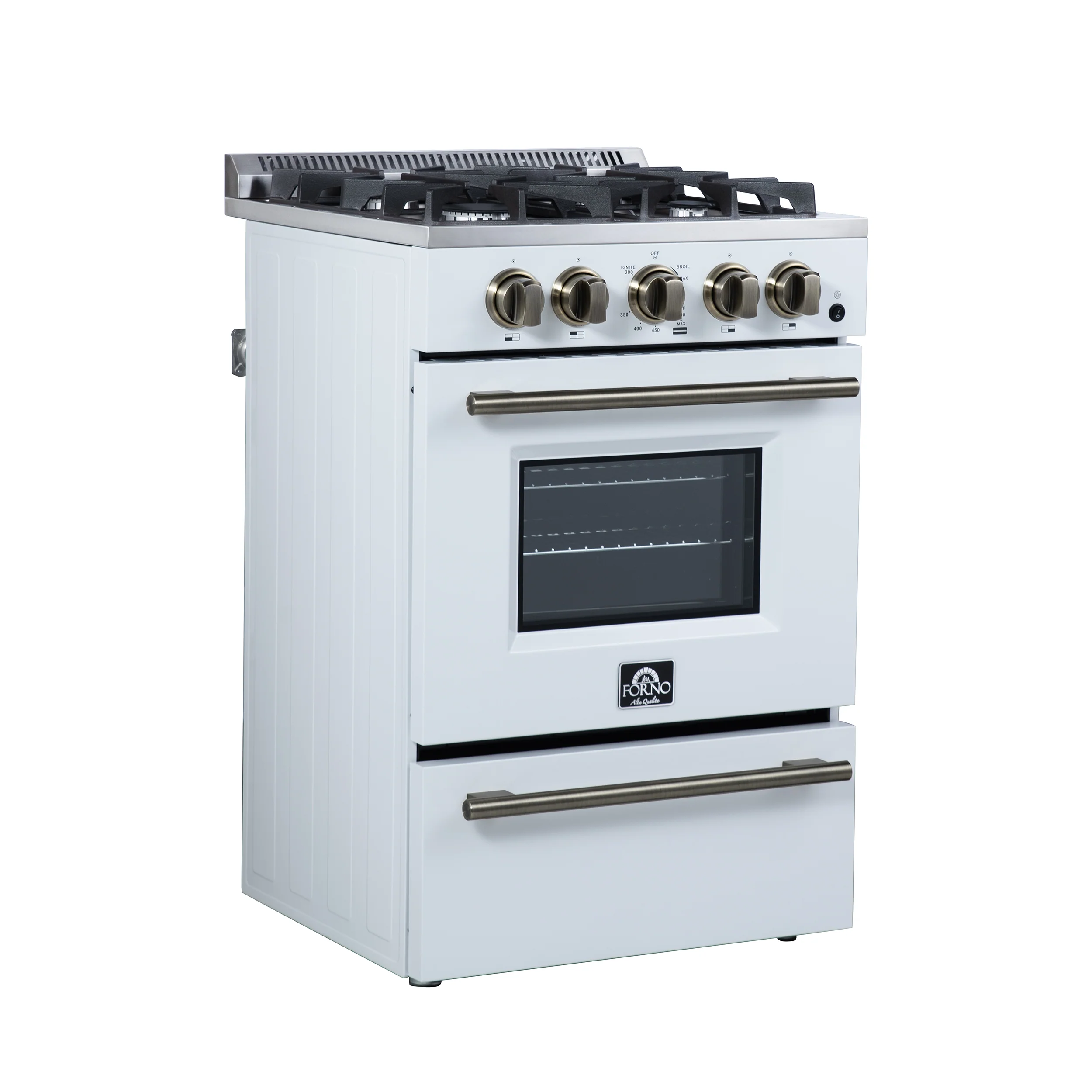 Forno Breno 24 Inch Freestanding Gas Range in White with Antique Brass, Compact Design - Image 6