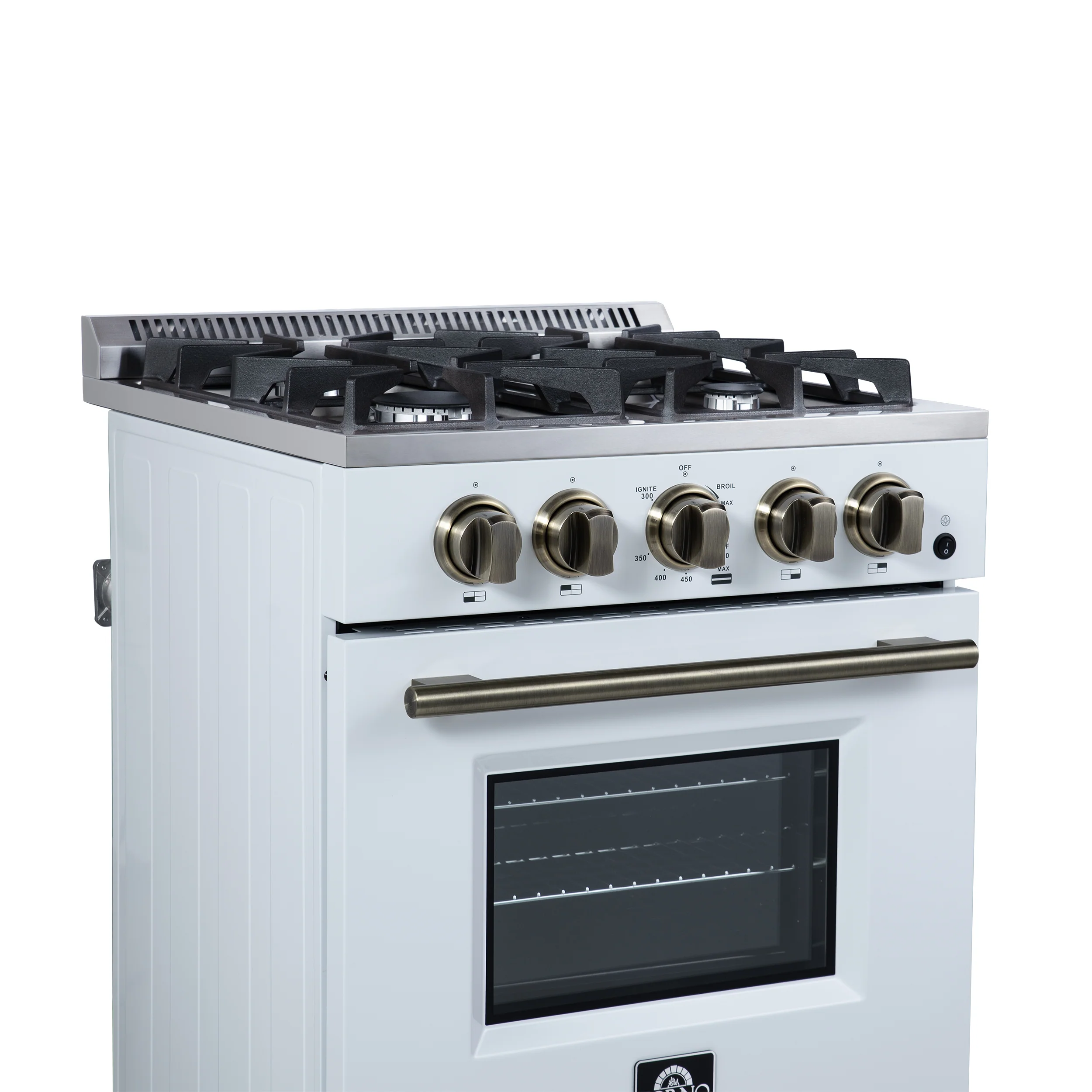 Forno Breno 24 Inch Freestanding Gas Range in White with Antique Brass, Compact Design - Image 7