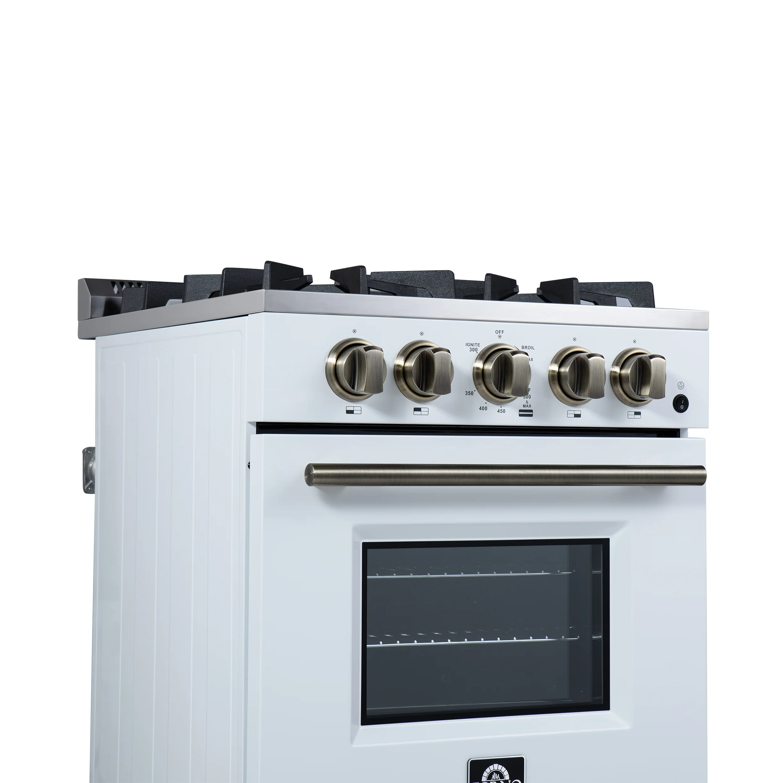 Forno Breno 24 Inch Freestanding Gas Range in White with Antique Brass, Compact Design - Image 8