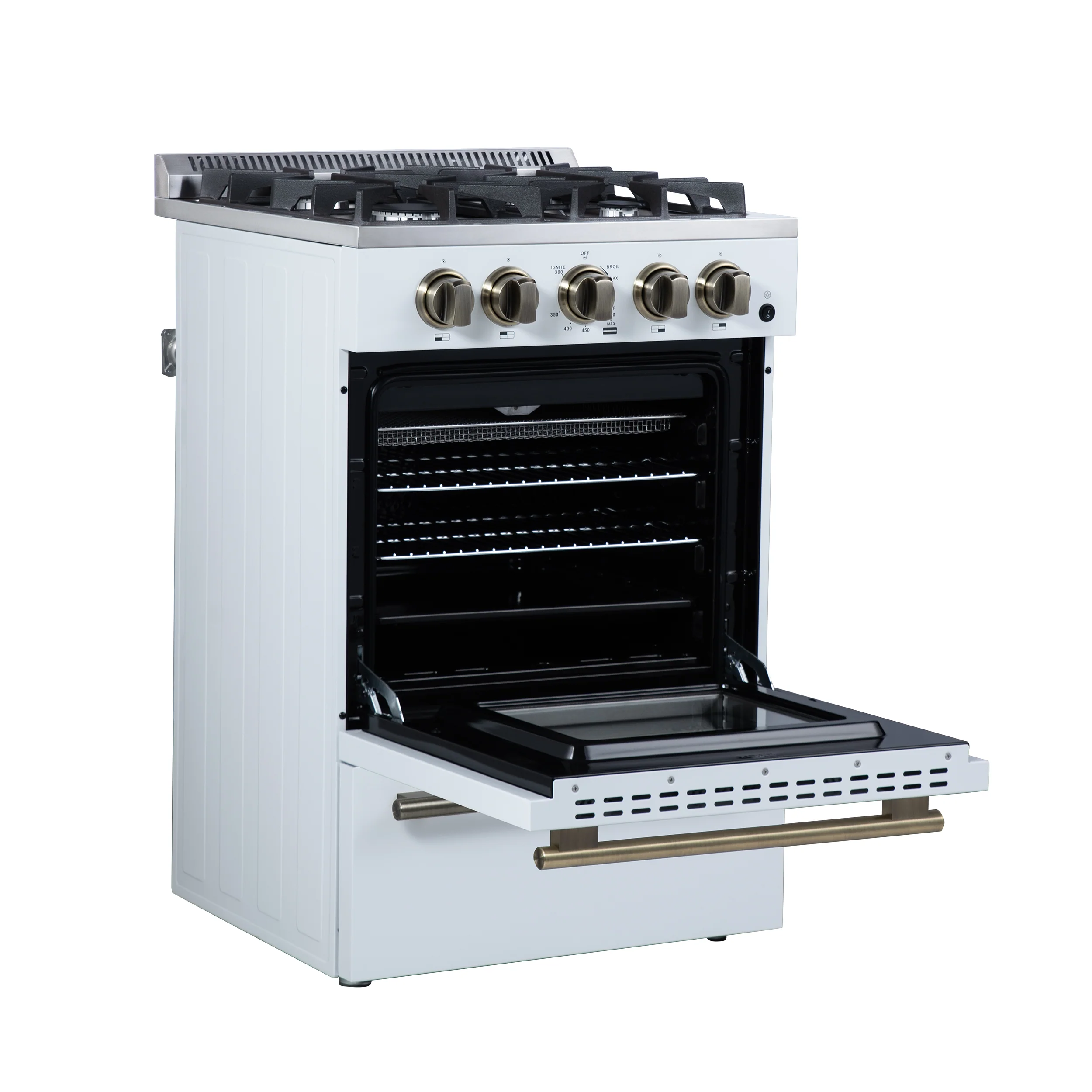 Forno Breno 24 Inch Freestanding Gas Range in White with Antique Brass, Plug Included, Energy Efficient - Image 4