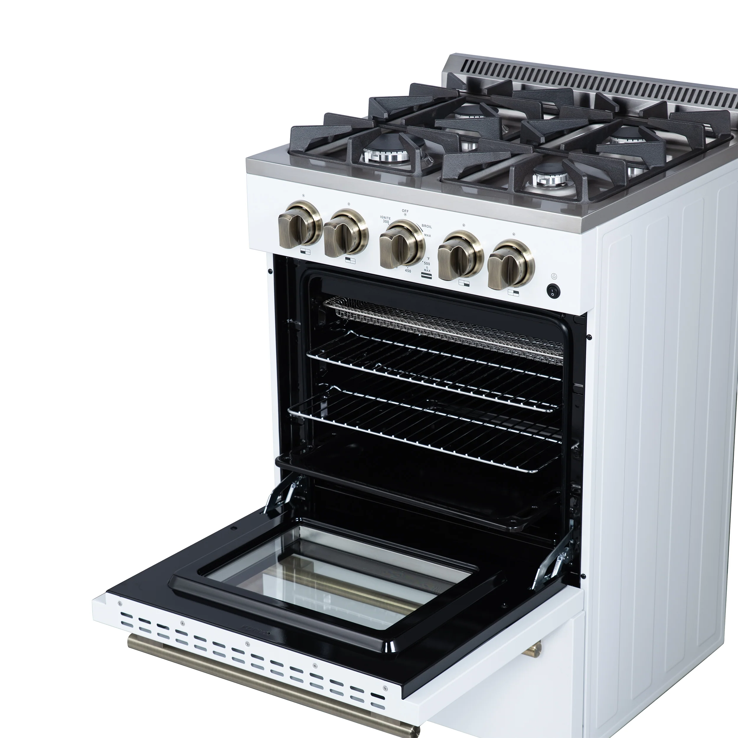 Forno Breno 24 Inch Freestanding Gas Range in White with Antique Brass, Plug Included, Energy Efficient - Image 9