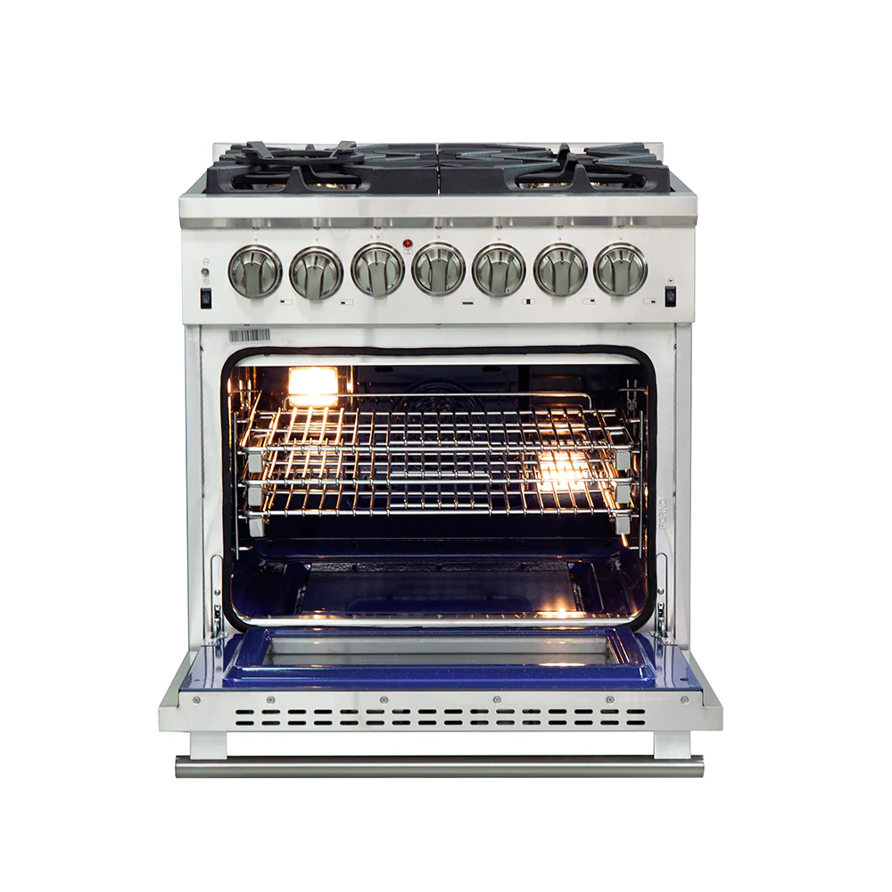 Forno Capriasca 30-Inch Freestanding Dual Fuel Range, 4 Burners, True Convection Oven - Image 4