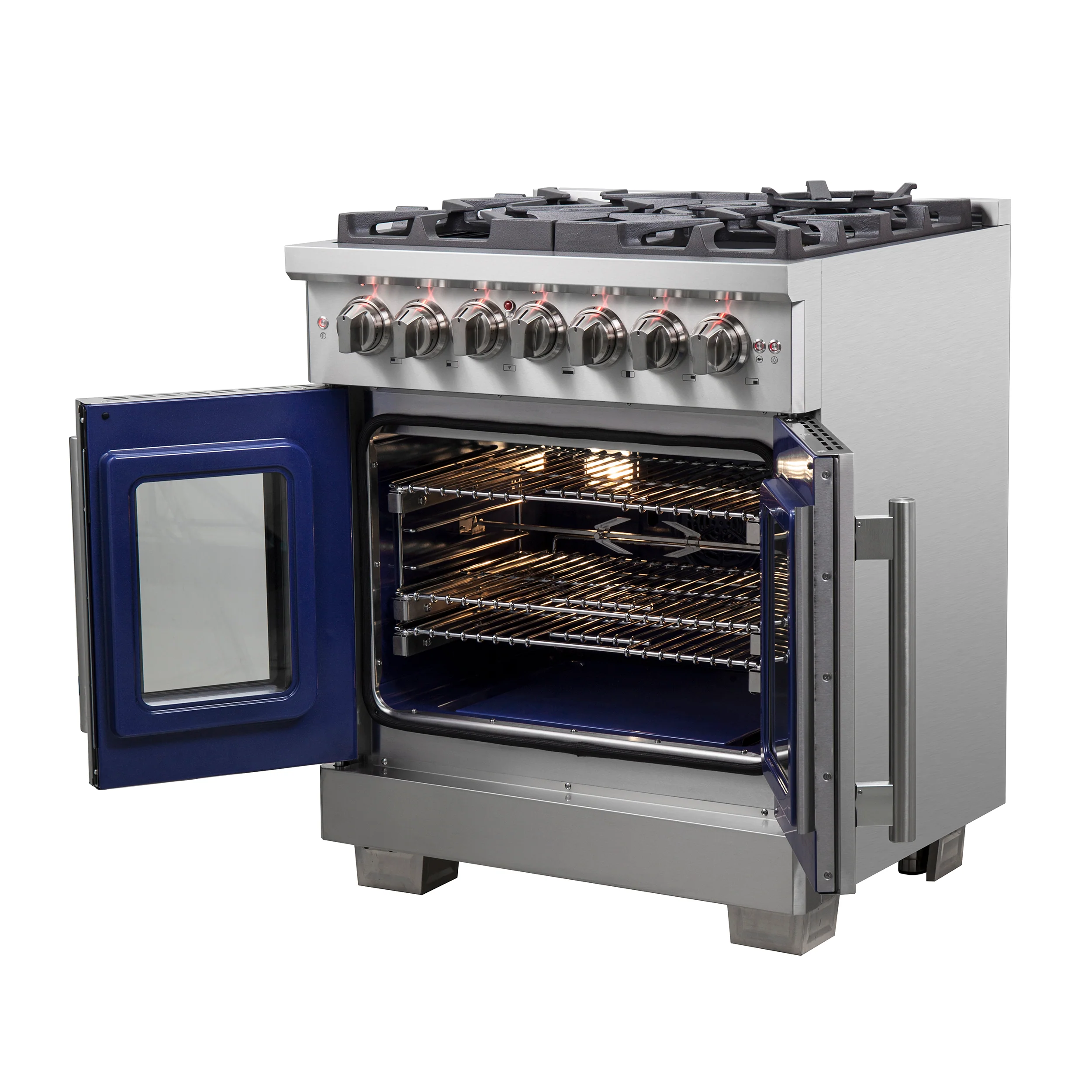Forno Capriasca 30-Inch Freestanding French Door Dual Fuel Range, 4 Burners, True Convection Oven - Image 6