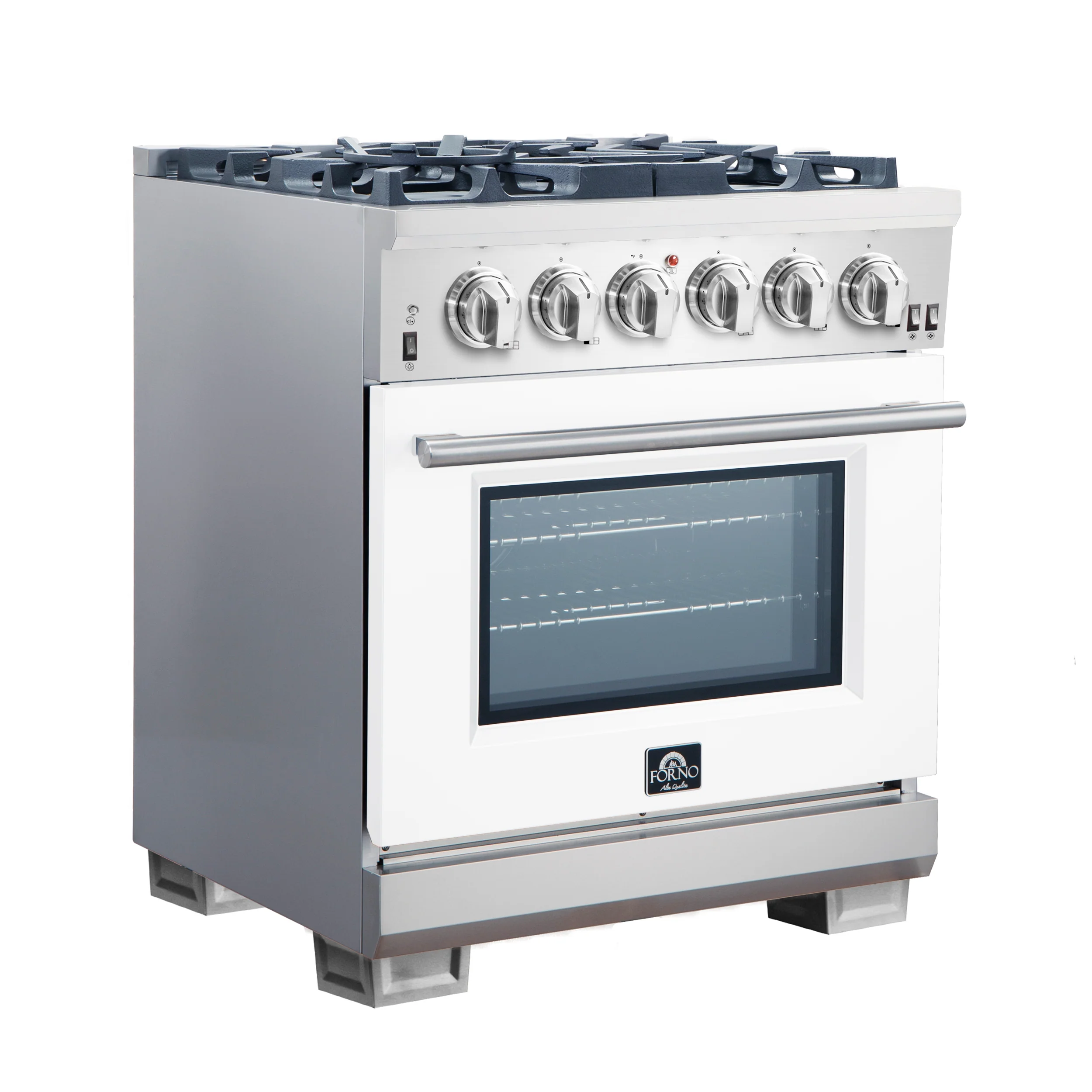 Forno Capriasca 30-Inch Freestanding Gas Range, 4 Burners, True Convection Oven, White Door - Image 3