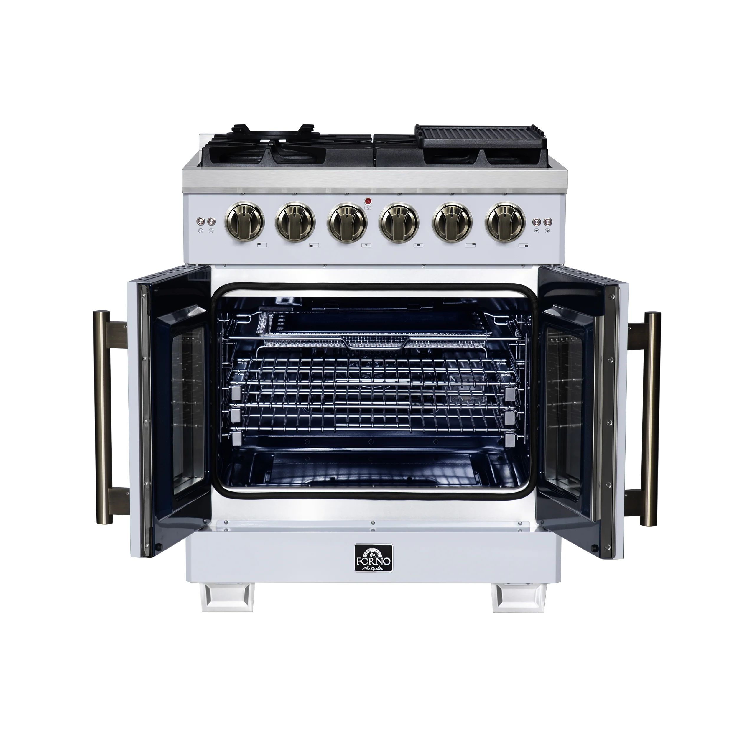 Forno Capriasca 30-Inch White Freestanding French Door Gas Range, 4 Burners, Convection Oven, Energy Efficient - Image 2