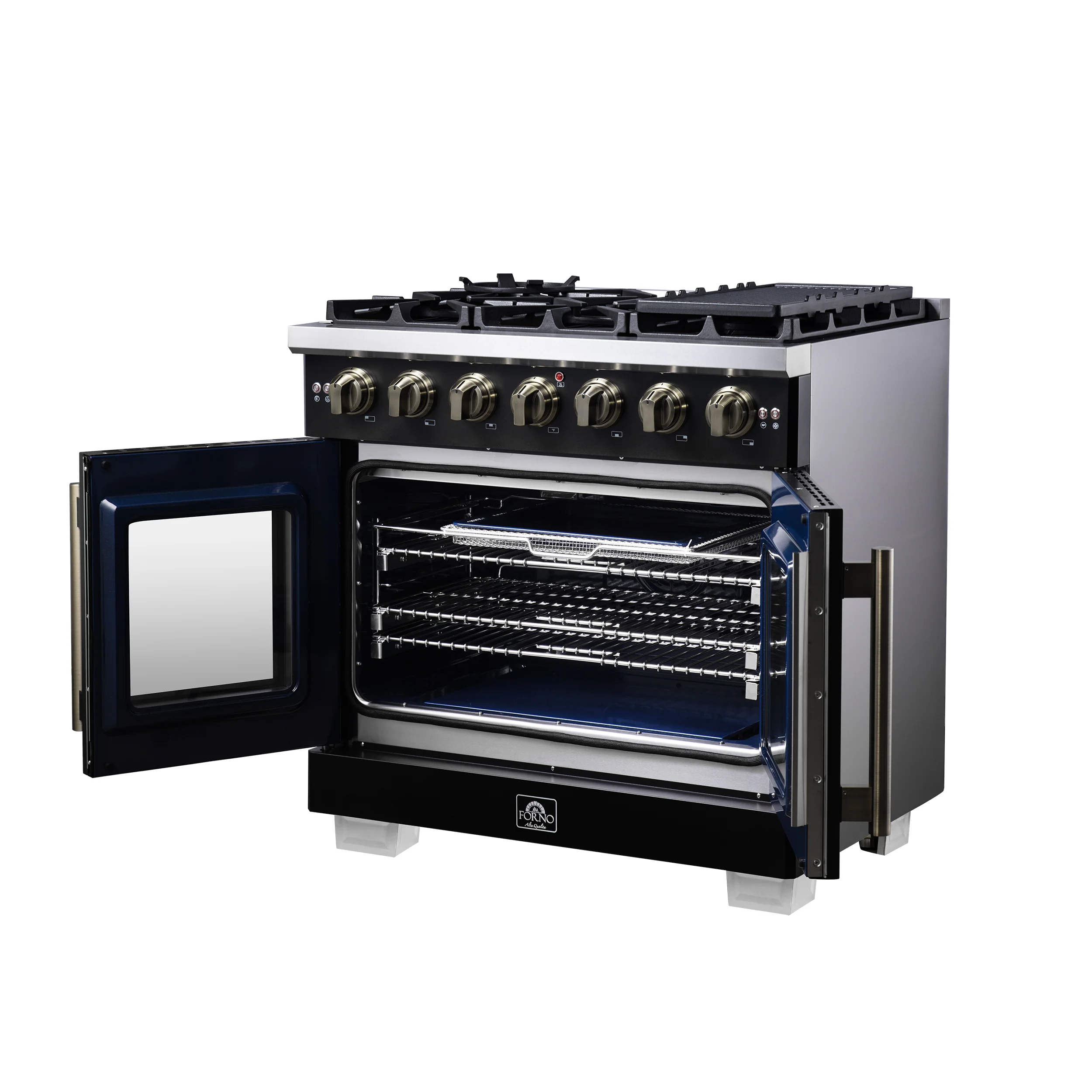 Forno Capriasca 36-Inch Black Freestanding French Door Gas Range, 6 Burners, Convection Oven, Energy Efficient - Image 8
