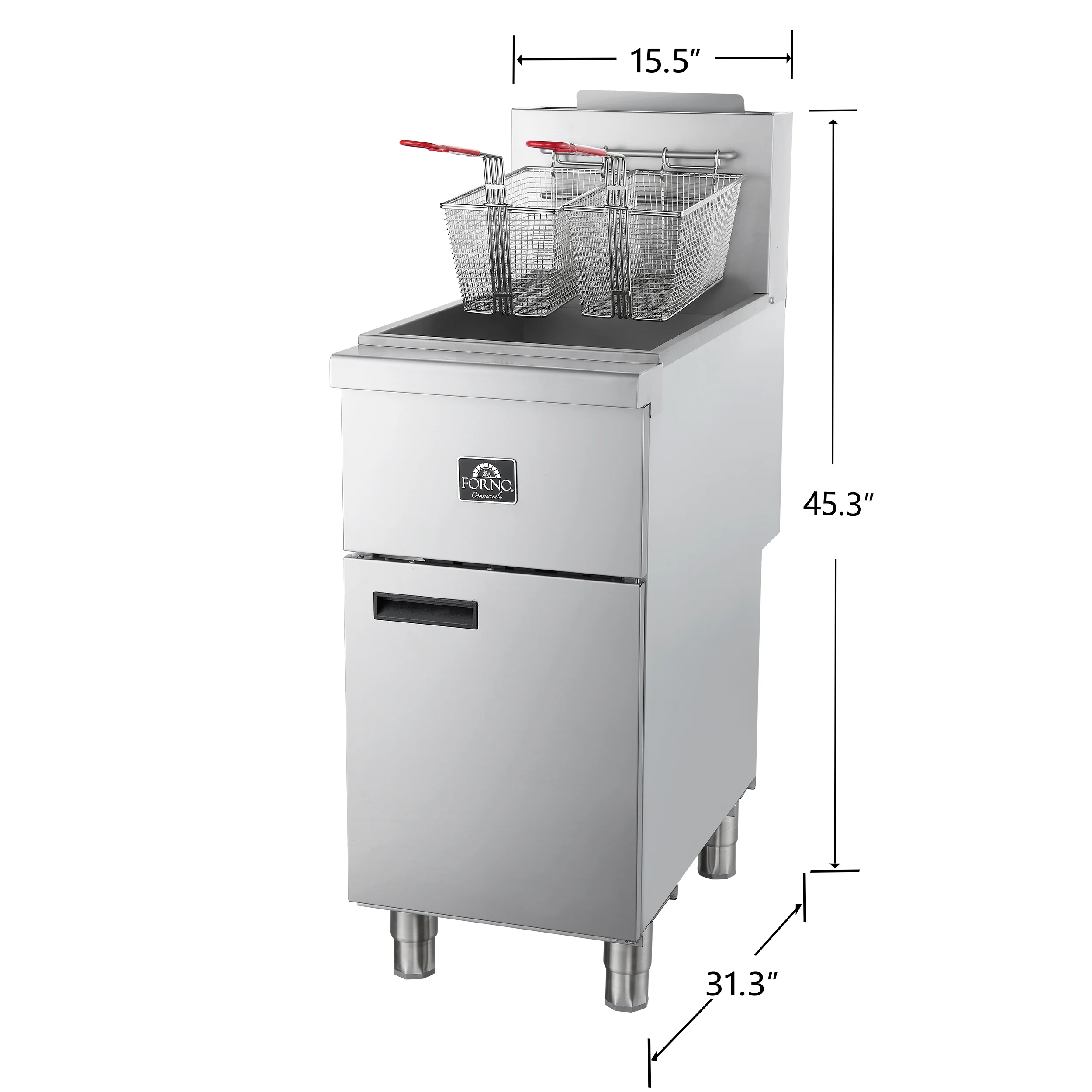 Forno Commerciale Natural Gas Deep Fryer, 3 Burners 90,000 BTU, 40 lbs, Millivolt Control - Image 6