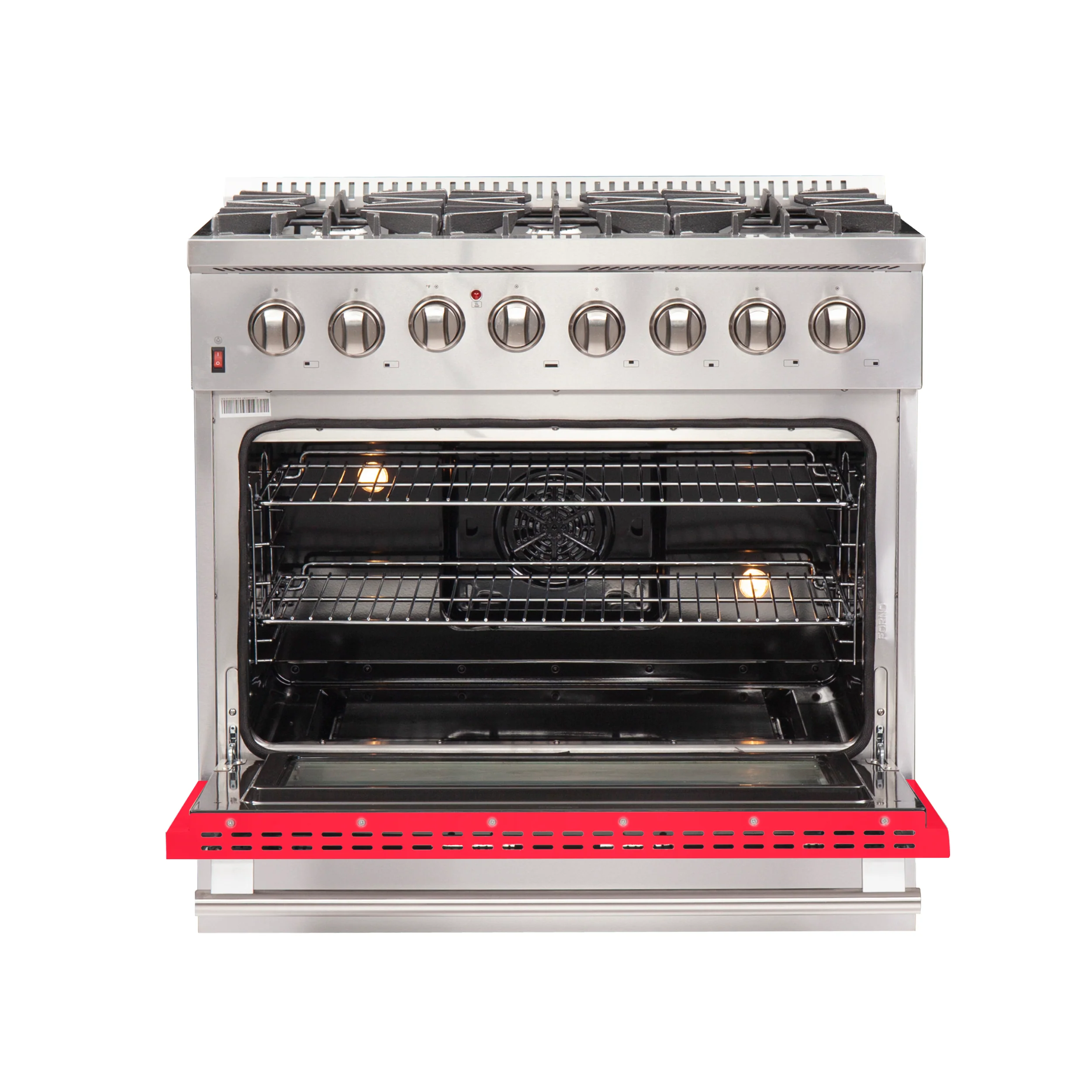 Forno Galiano 36-Inch Freestanding Dual Fuel Range, 6 Burners, Double Convection Ovens, Red Door - Image 2