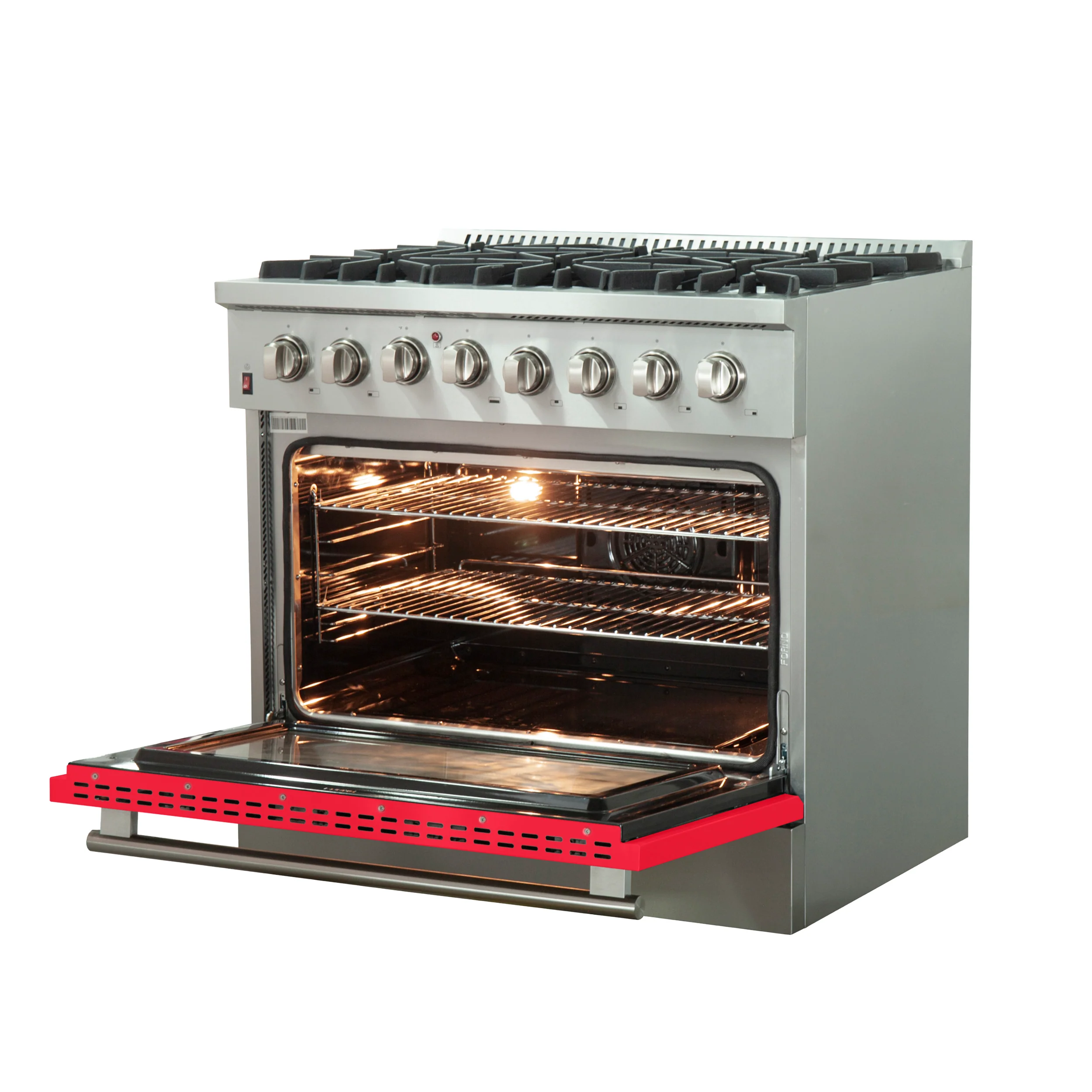 Forno Galiano 36-Inch Freestanding Dual Fuel Range, 6 Burners, Double Convection Ovens, Red Door - Image 4