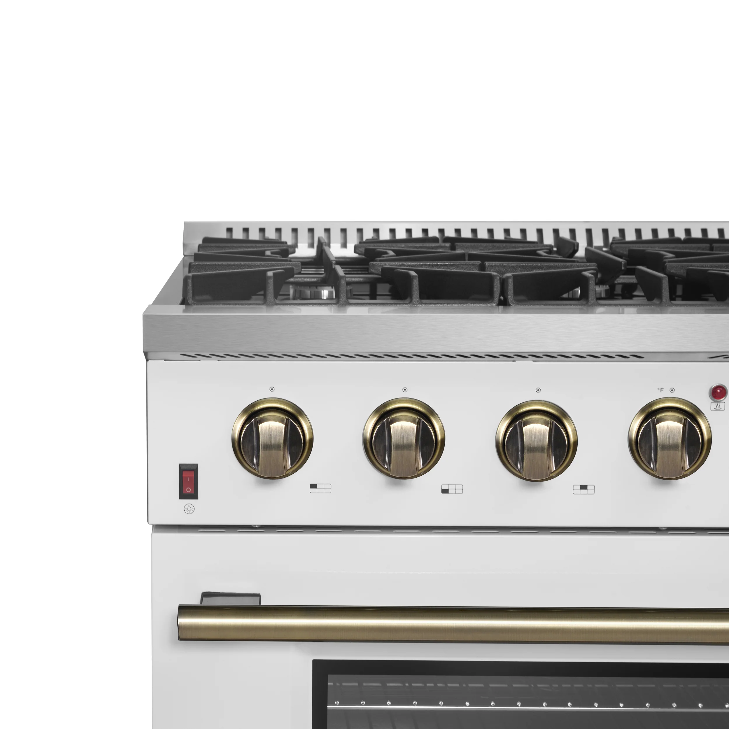 Forno Galiano 36-inch Freestanding Gas Range in White with Antique Brass Design, 6 Burners, 83,000 BTU, 5.36 cu.ft. Convection Oven - Image 2