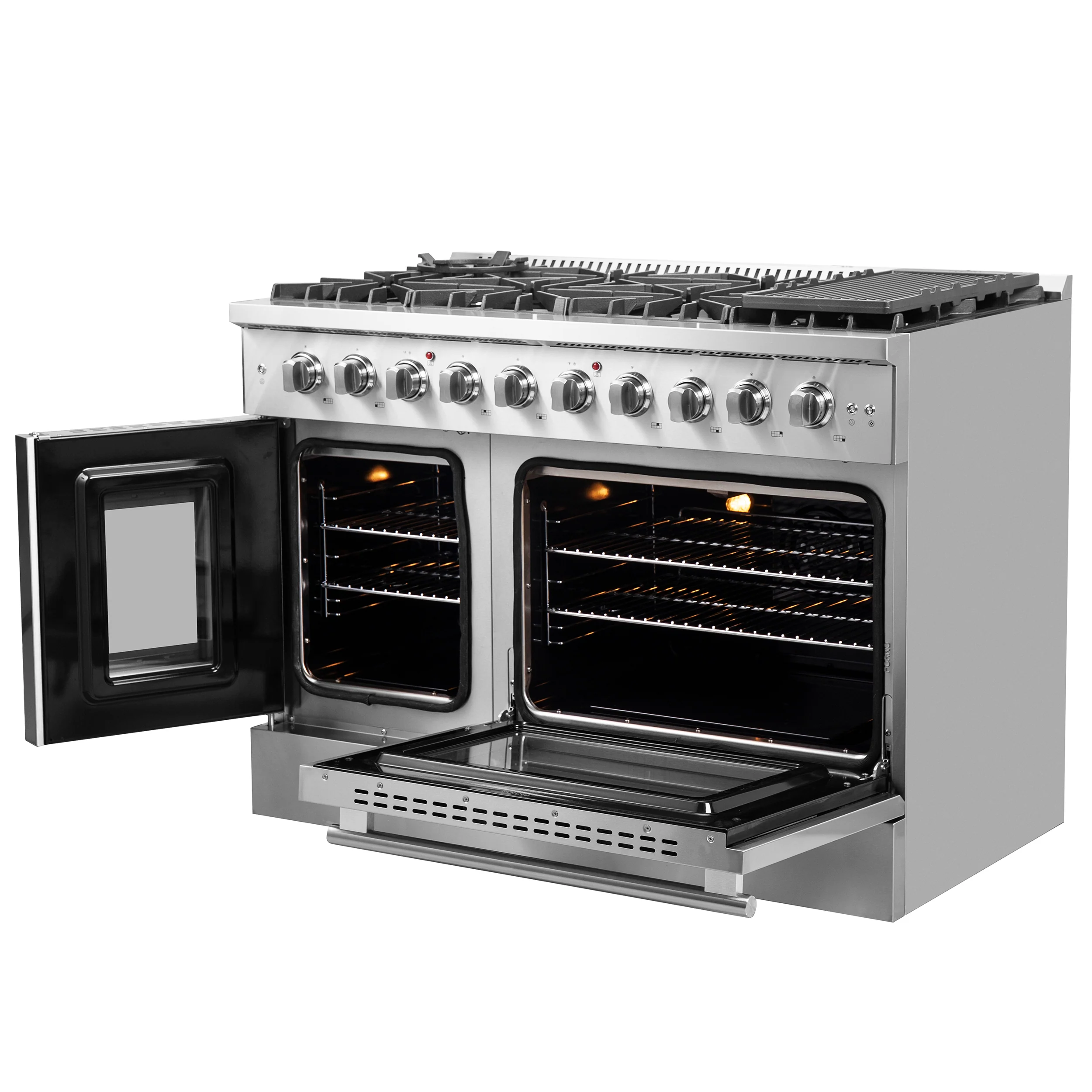 Forno Galiano 48-Inch Freestanding French Door Gas Range, 8 Burners, Griddle, Convection Oven, Energy Efficient - Image 6