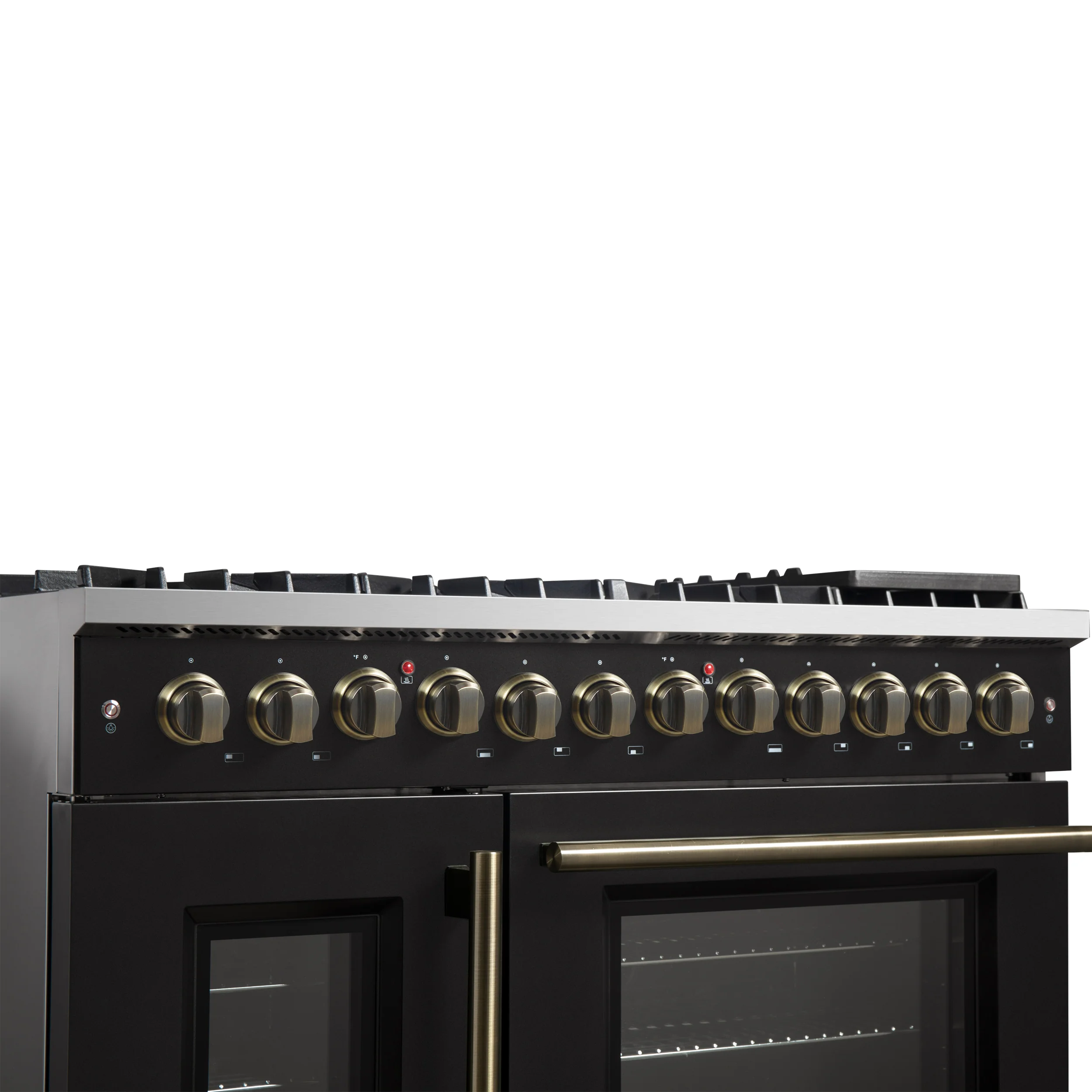 Forno Galiano 48-inch French Door Dual Fuel Range, Black & Antique Brass Design, 8 Sealed Burners - 107,000 BTU, Griddle, 6.58 cu.ft. Double Ovens - Image 3