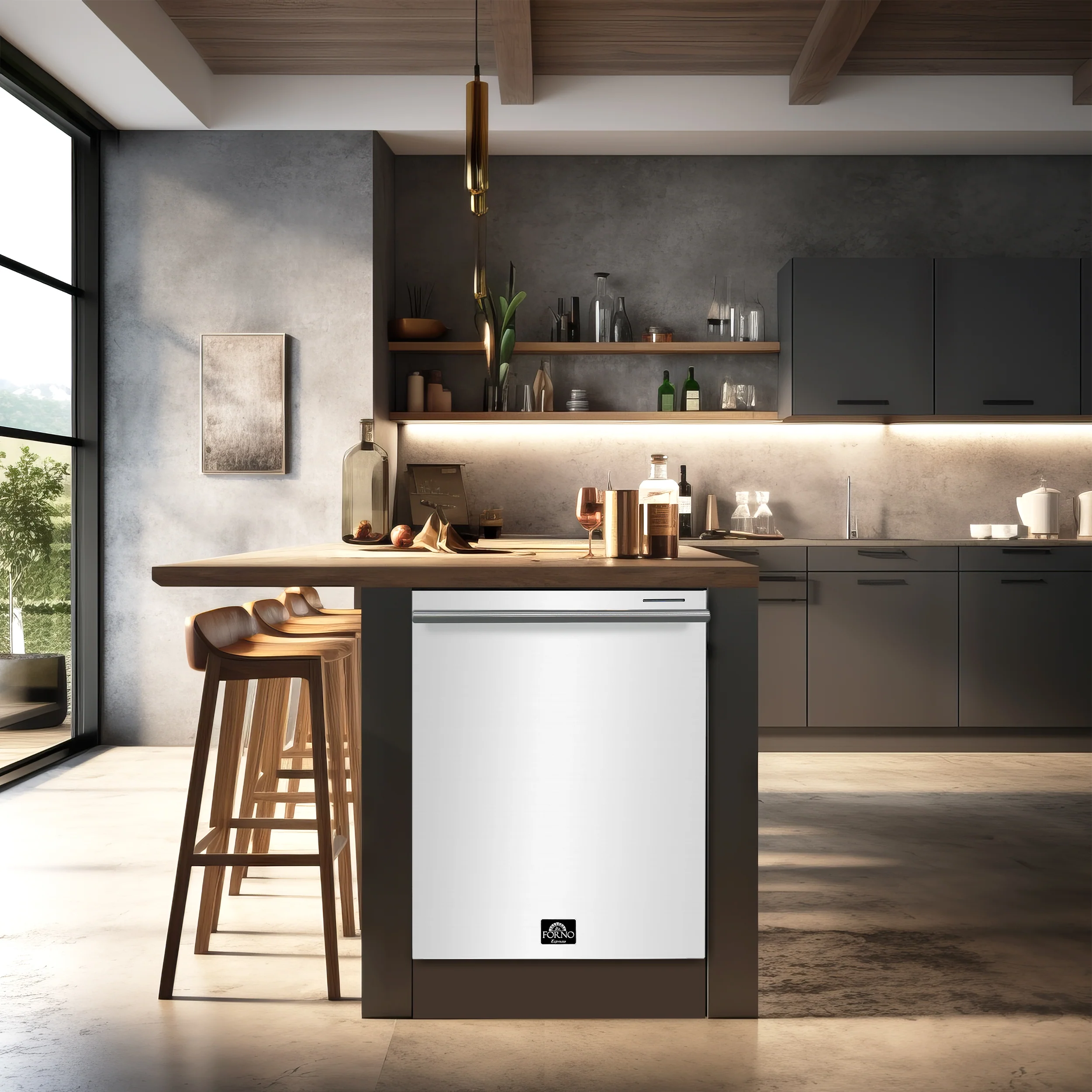FORNO Premium 4-Piece Kitchen Bundle - Leonardo Espresso 30" White Range, 30" White Range Hood, 31" White Bottom Freezer Refrigerator, 24" White Built-In Dishwasher - FBDL-006-03CA - Image 13