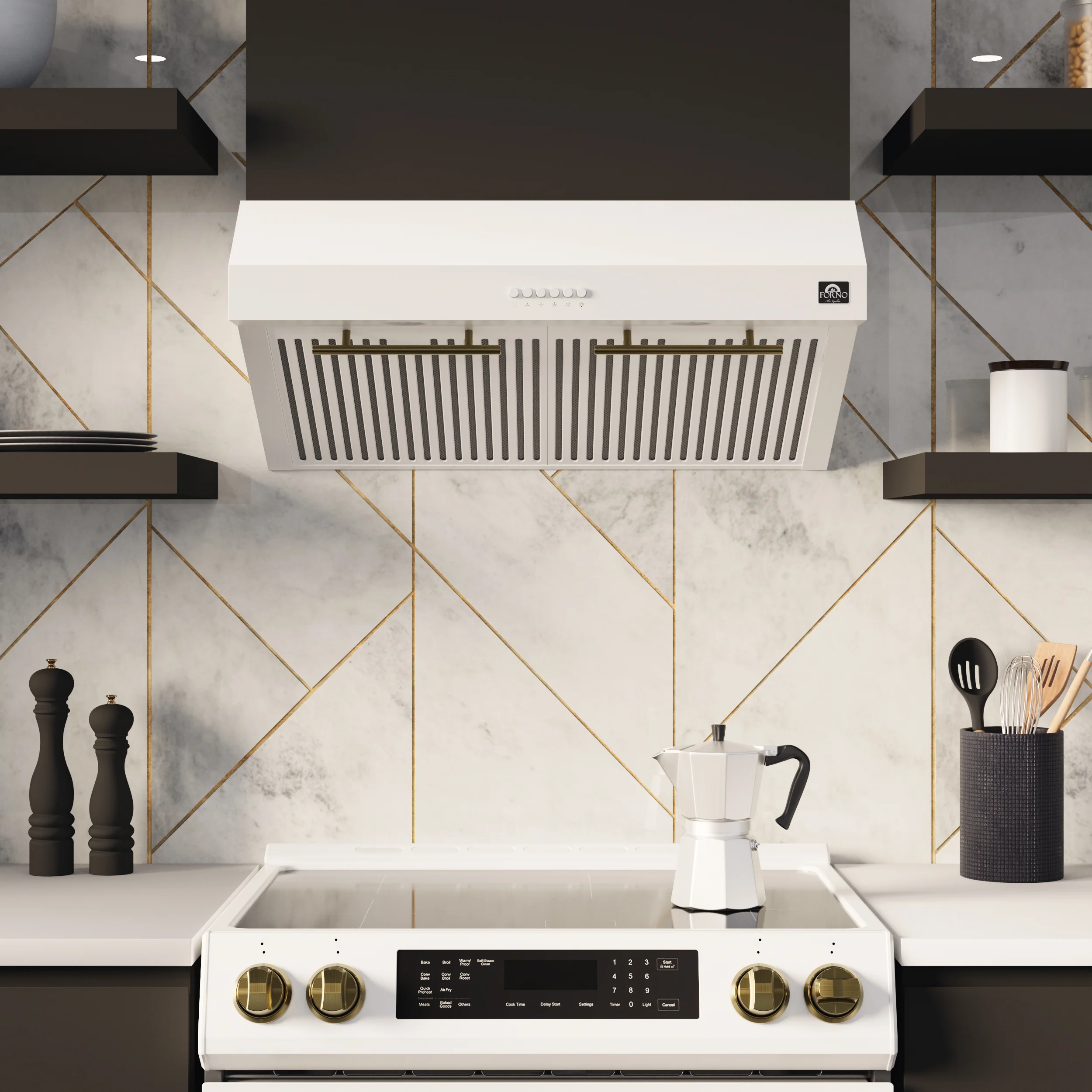 FORNO Premium 2-Piece Kitchen Bundle - Leonardo Espresso 30" White Range, 30" White Range Hood - FBDL-002-03CA - Image 6