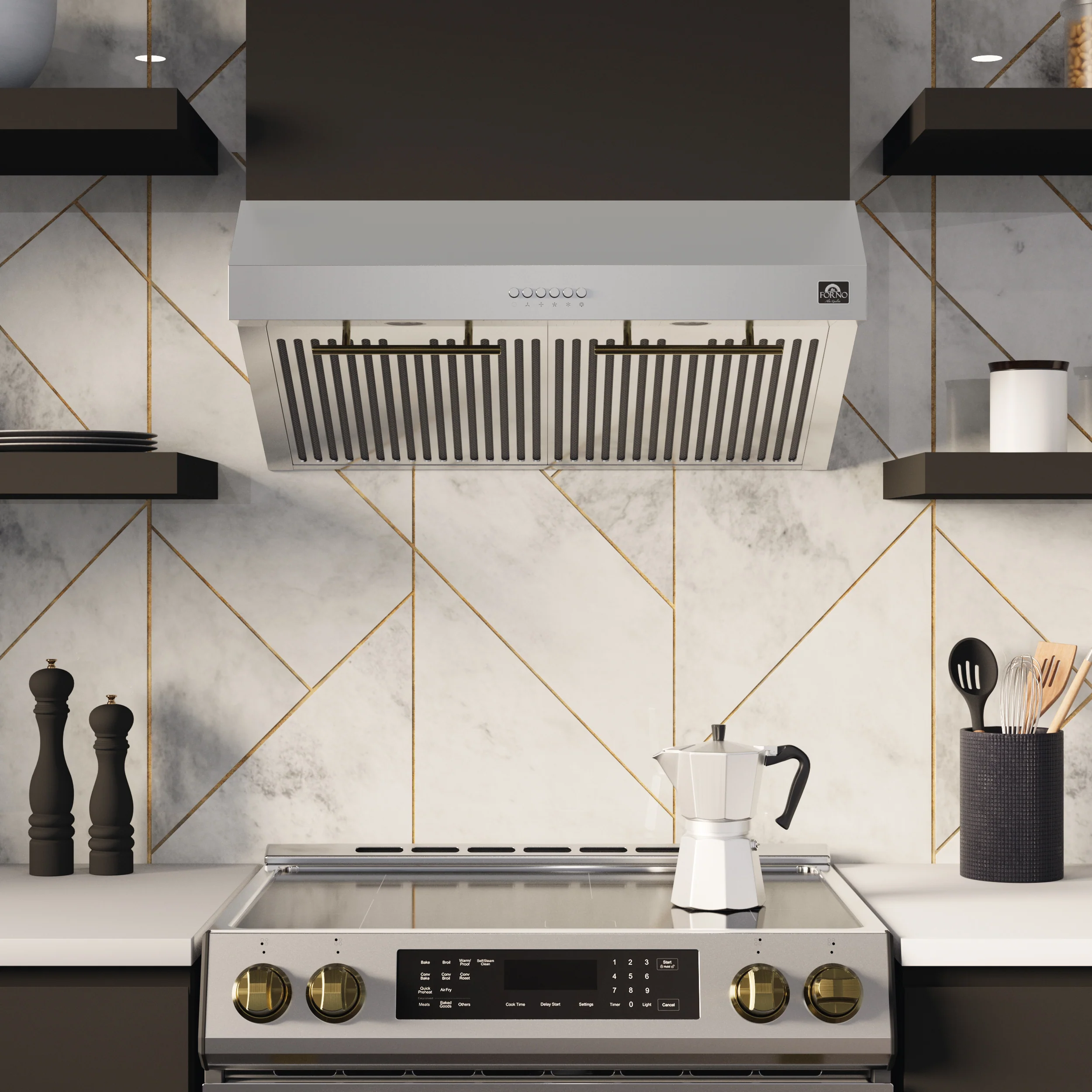 FORNO Premium 2-Piece Kitchen Bundle - Leonardo Espresso 30" Stainless Steel Range, 30" Stainless Steel Range Hood - FBDL-002-01CA - Image 5