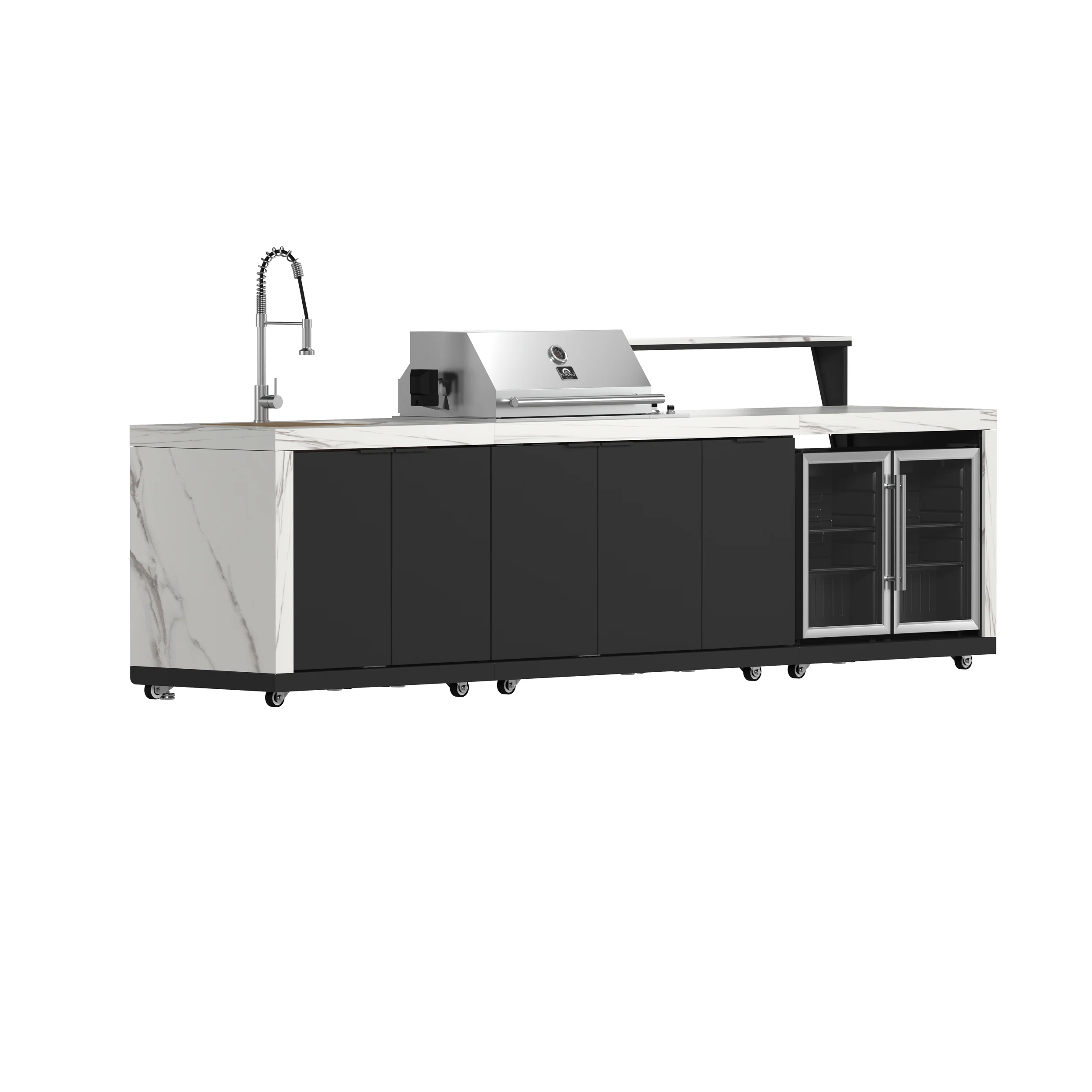 Forno Rimini Outdoor Kitchen: 30" BBQ 62,600 BTU, 4.8 cu.ft. Refrigerators, White Countertops - Image 2