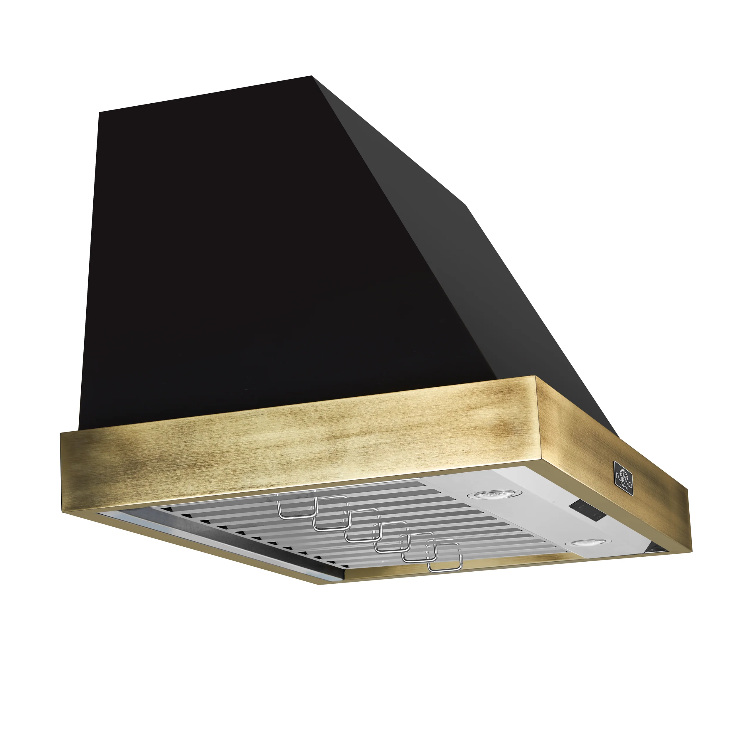 Forno Vittorio 36-Inch Wall Mount Range Hood, Black with Antique Brass Trim, 600 CFM Airflow, Dishwasher-Safe Baffle Filters, Remote Control, 3-Speed Fan, Bright LED Lighting. - Image 3