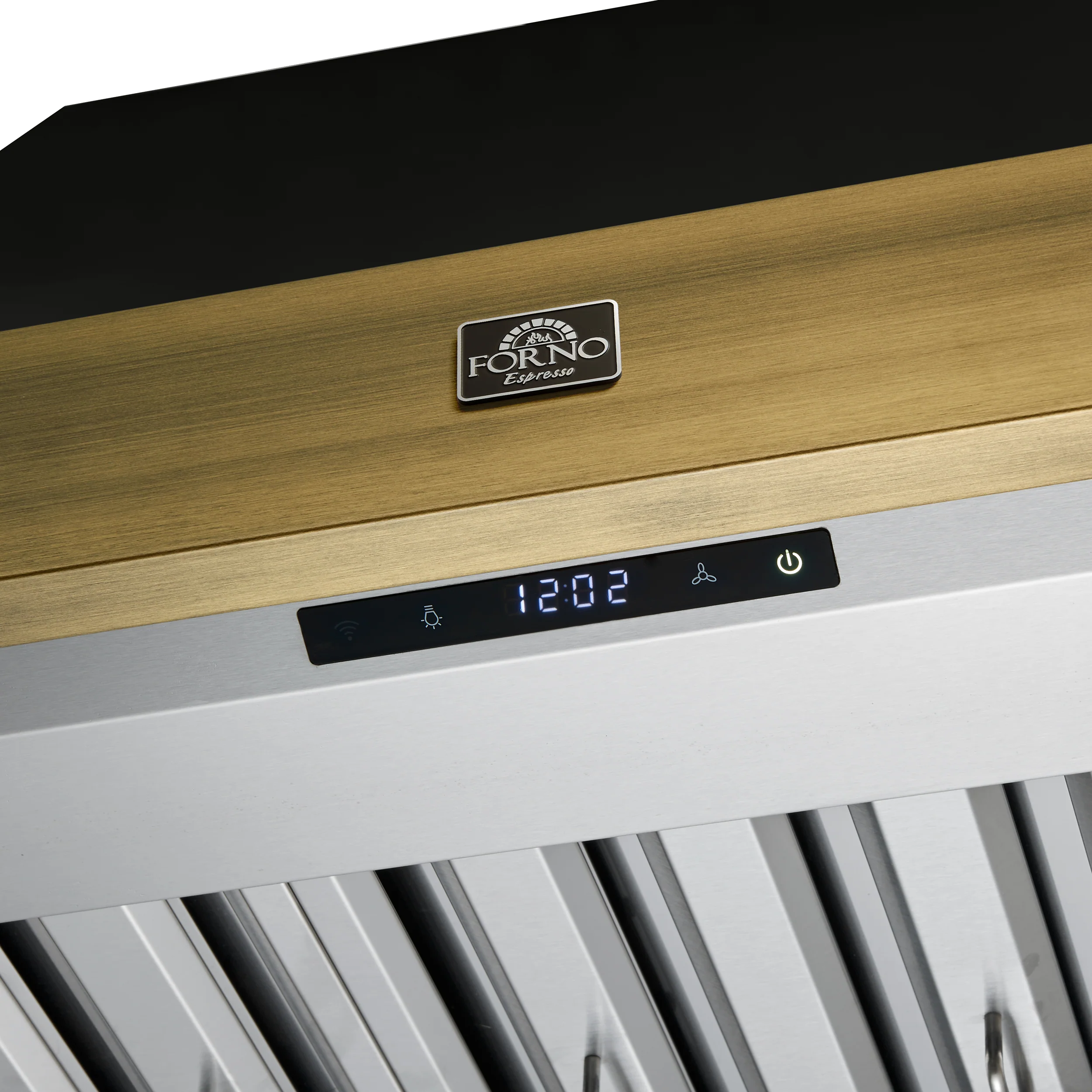 Forno Vittorio 36-Inch Wall Mount Range Hood, Black with Antique Brass Trim, 600 CFM Airflow, Dishwasher-Safe Baffle Filters, Remote Control, 3-Speed Fan, Bright LED Lighting. - Image 7