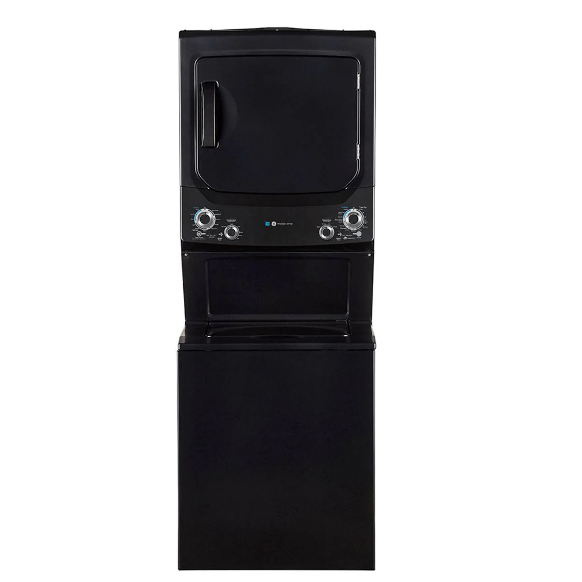GUD57EEMTDG - LAUNDRY CENTERS - GE - Stacked Washer/Dryer -Gas - Black Stainless Steel - Open Box