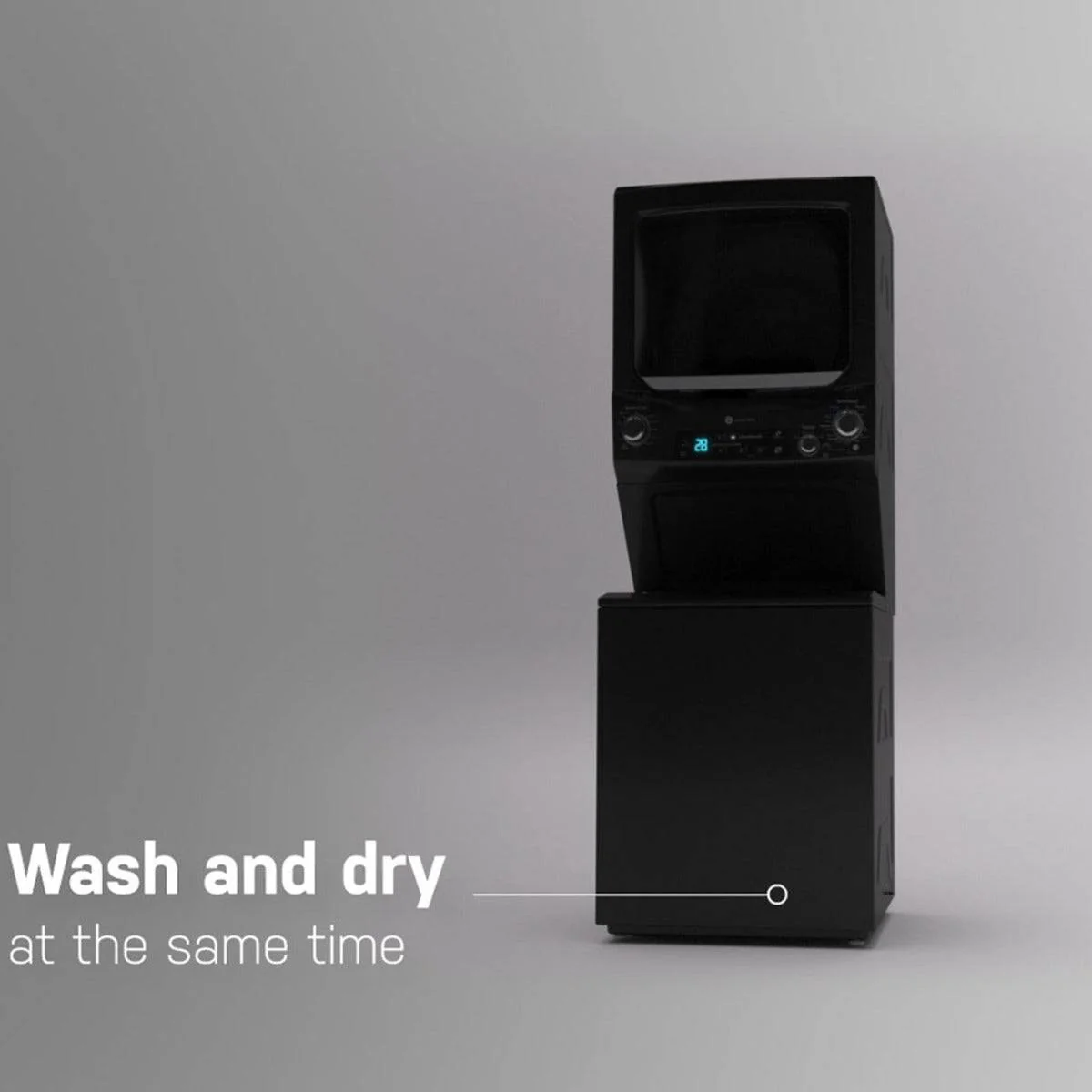 GUD57EEMTDG - LAUNDRY CENTERS - GE - Stacked Washer/Dryer -Gas - Black Stainless Steel - Open Box - Image 2