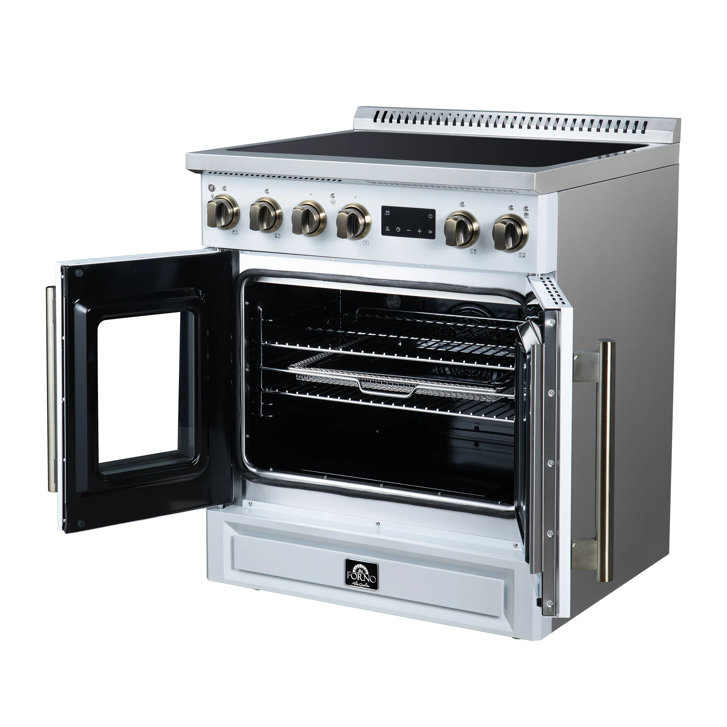 Torino French Door 30 Inch Induction Range with Air Fryer, Air Sous Vide & True Convection, Dual Broiler, White - Image 6