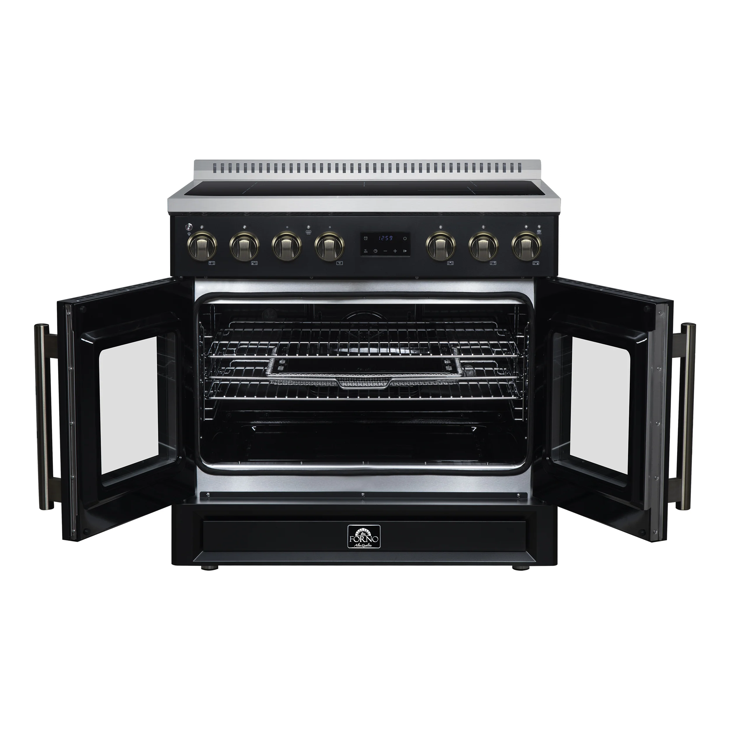 Torino French Door 36 Inch Induction Range with Air Fryer, Air Sous Vide & True Convection, Dual Broiler, Black - Image 2