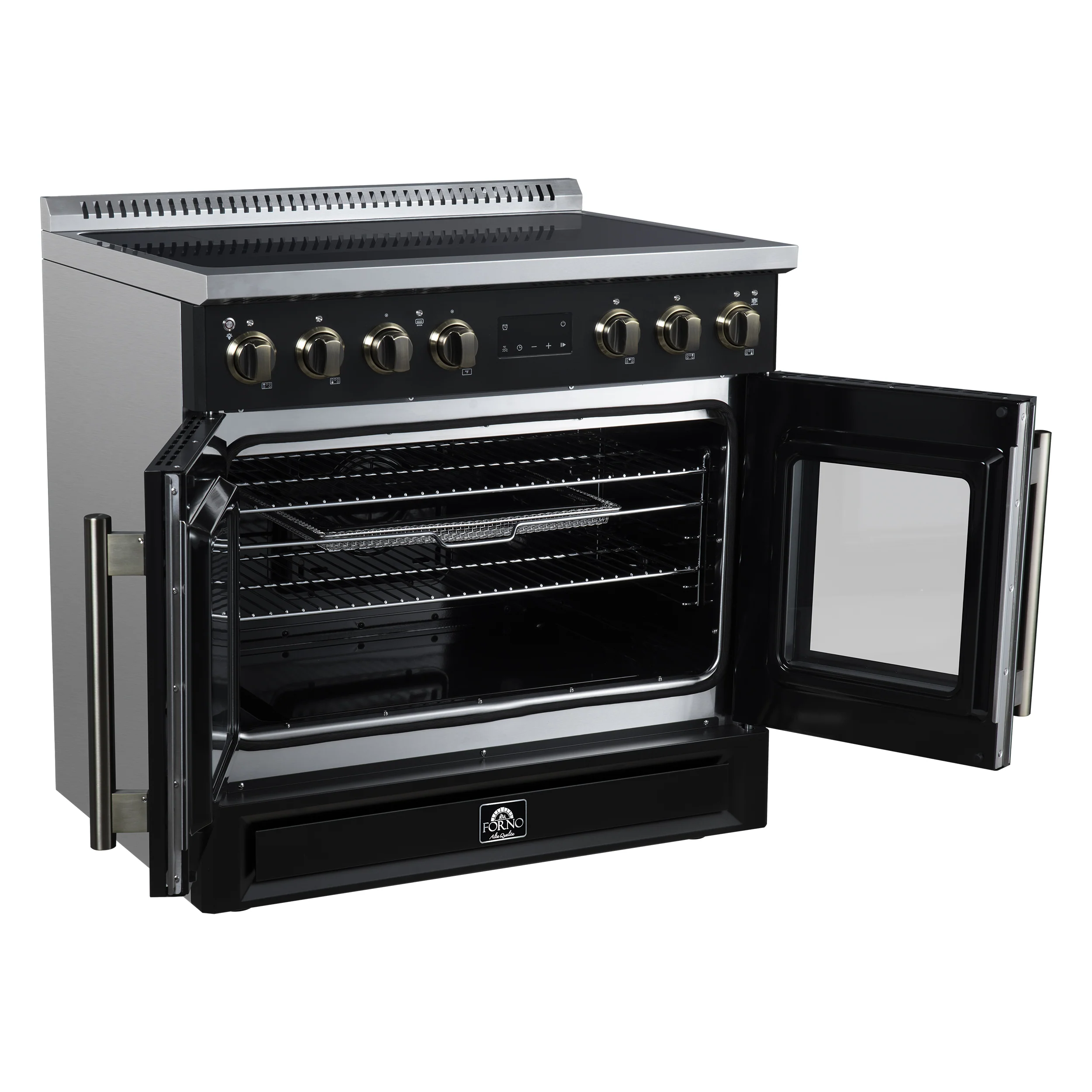 Torino French Door 36 Inch Induction Range with Air Fryer, Air Sous Vide & True Convection, Dual Broiler, Black - Image 4