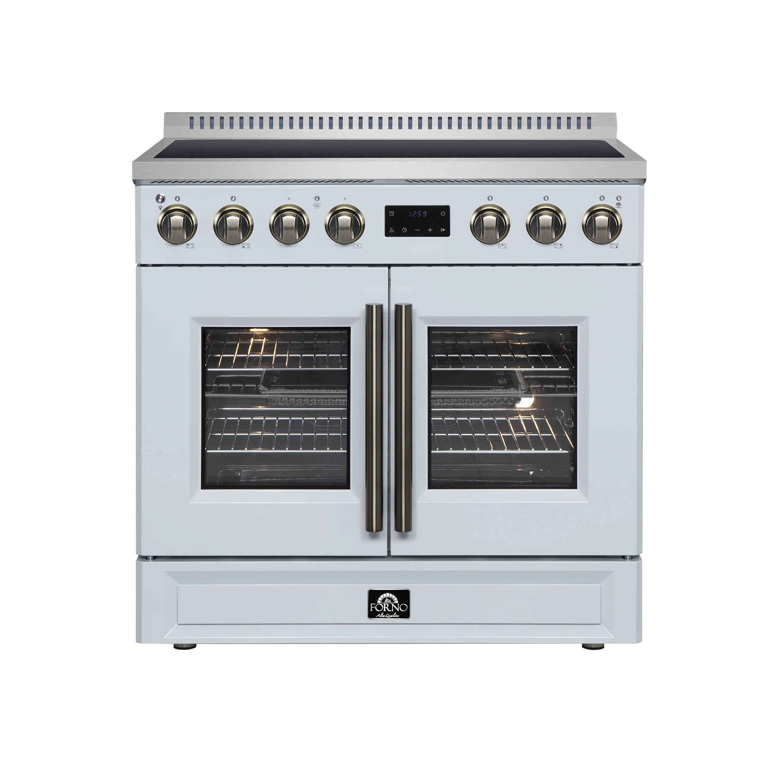 Torino French Door 36 Inch Induction Range with Air Fryer, Air Sous Vide & True Convection, Dual Broiler, White
