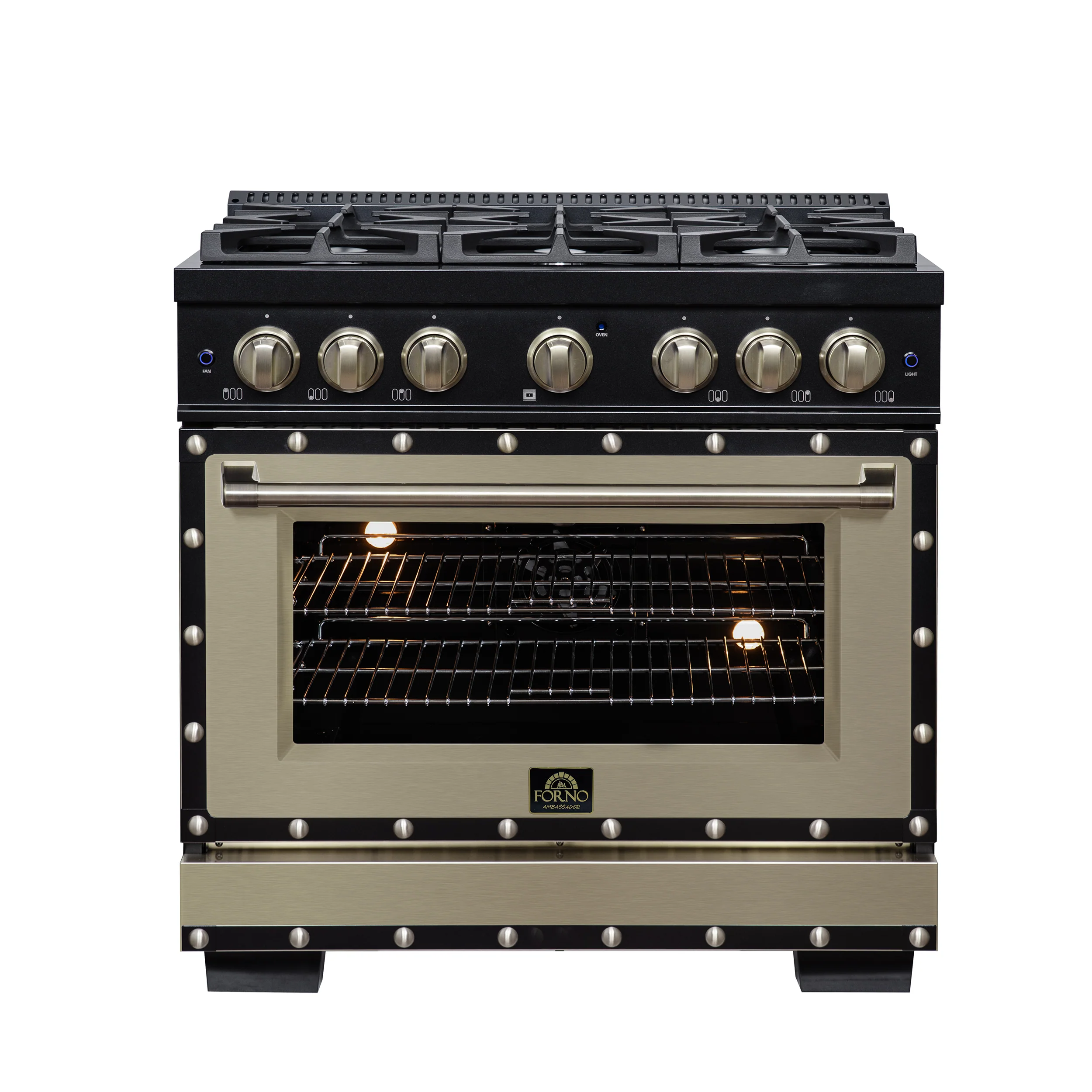 Valente 36" Dual Fuel Range in Black, 6 Sealed Burners, 71 000 BTU Cooktop Output , 5.2 Cu.Ft. convection Oven, Telescopic Racks - Image 2